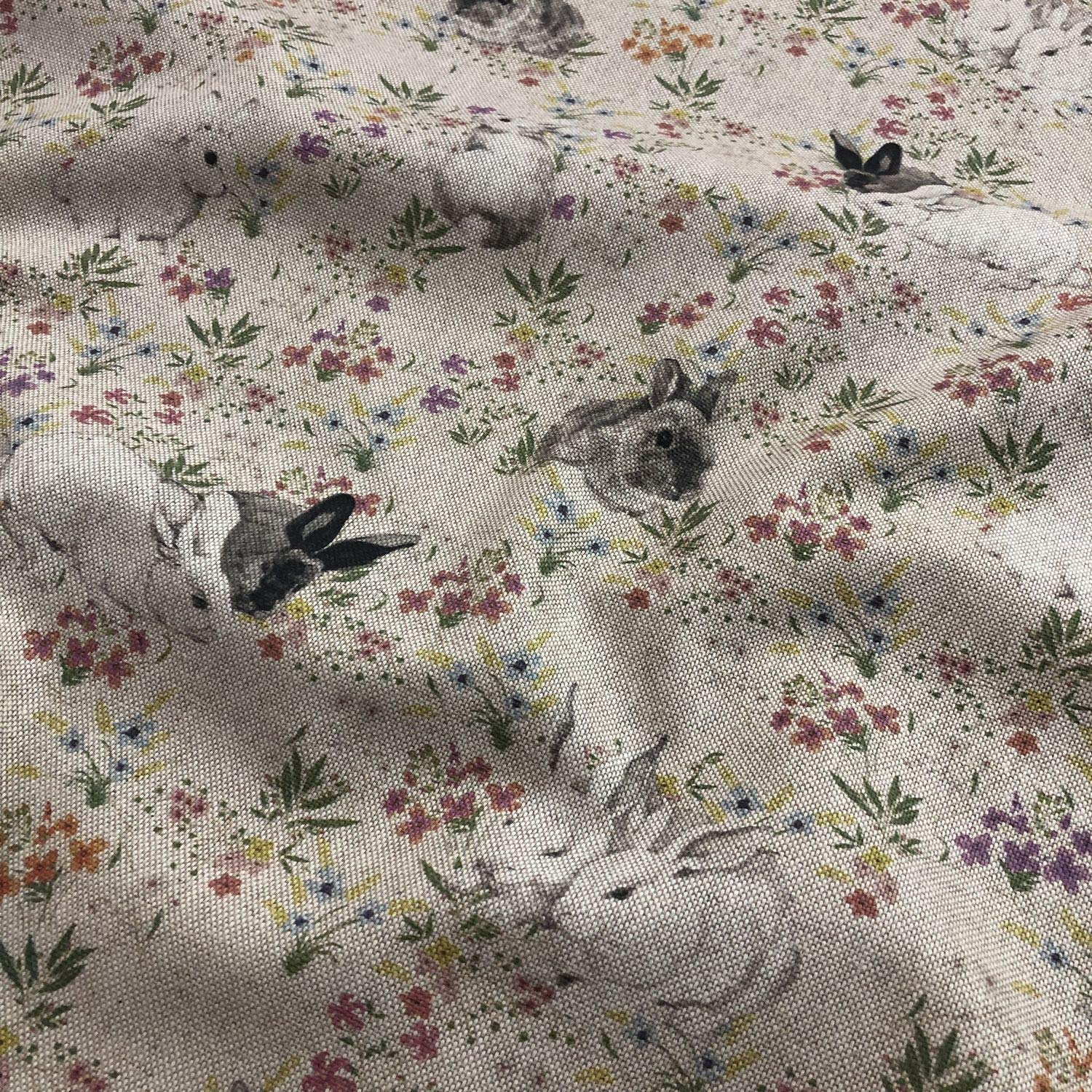 Rabbits and Hares Digital Print Design Cotton Rich Linen Look Fabric For Curtains Blinds Craft Quilting Patchwork & Upholstery 55" 140cm Wide – Sold by the Half Metre