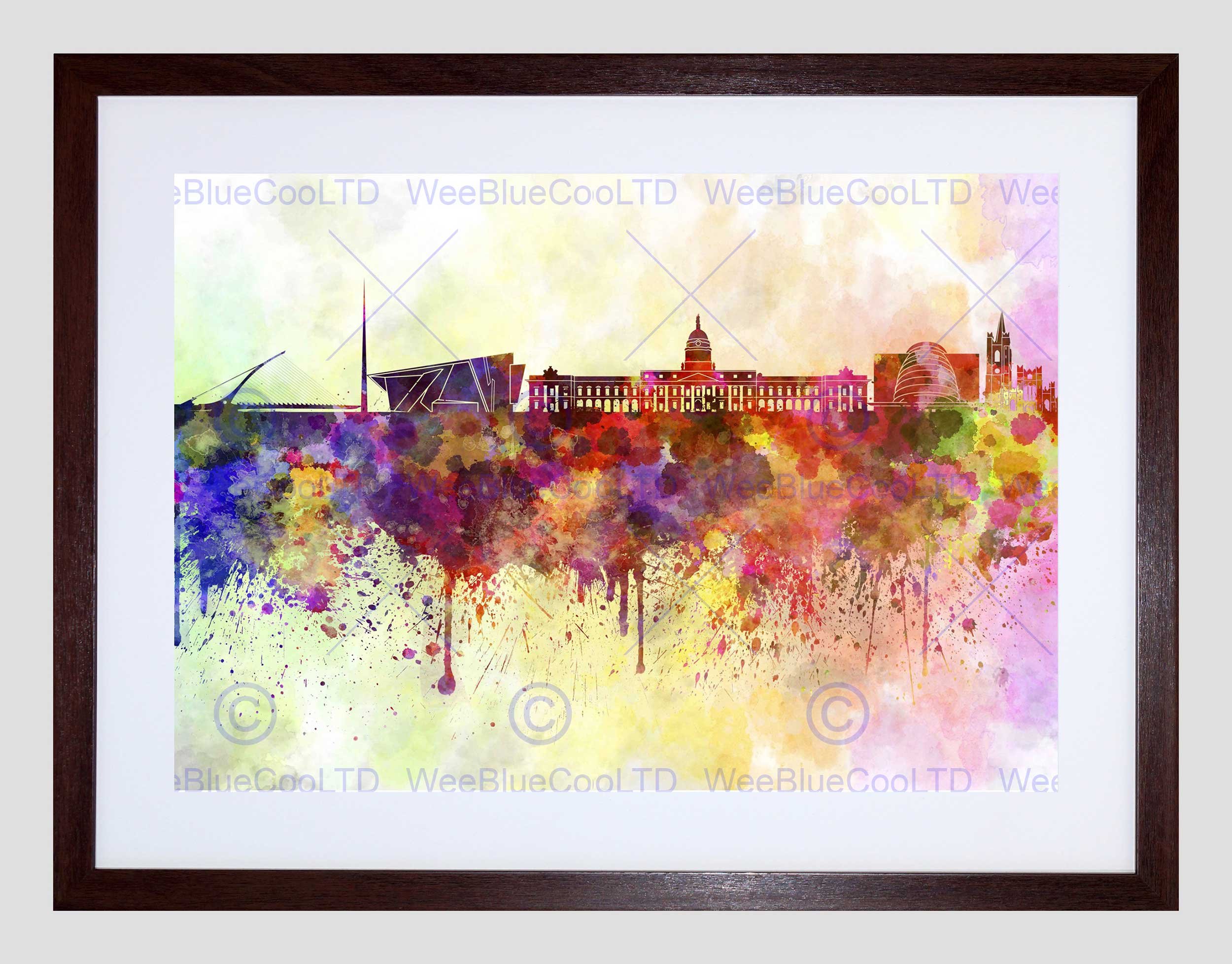 Wee Blue Coo Painting Cityscape Paint Splash Skyline Dublin Framed Wall Art Print