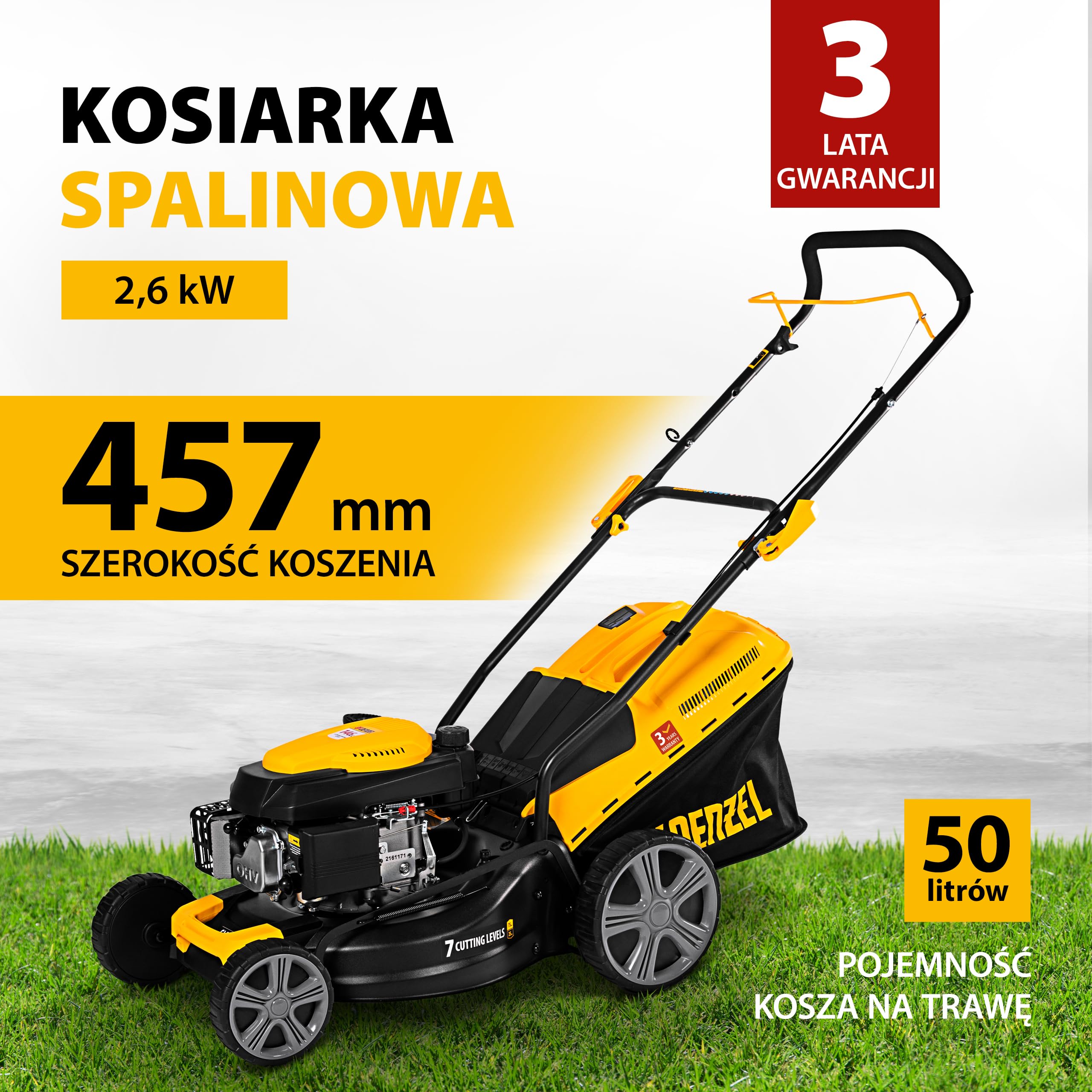 Kosa Spalinowa, Kosiarka, Podkaszarka do Trawy, 146 cm3, 50 l - Denzel