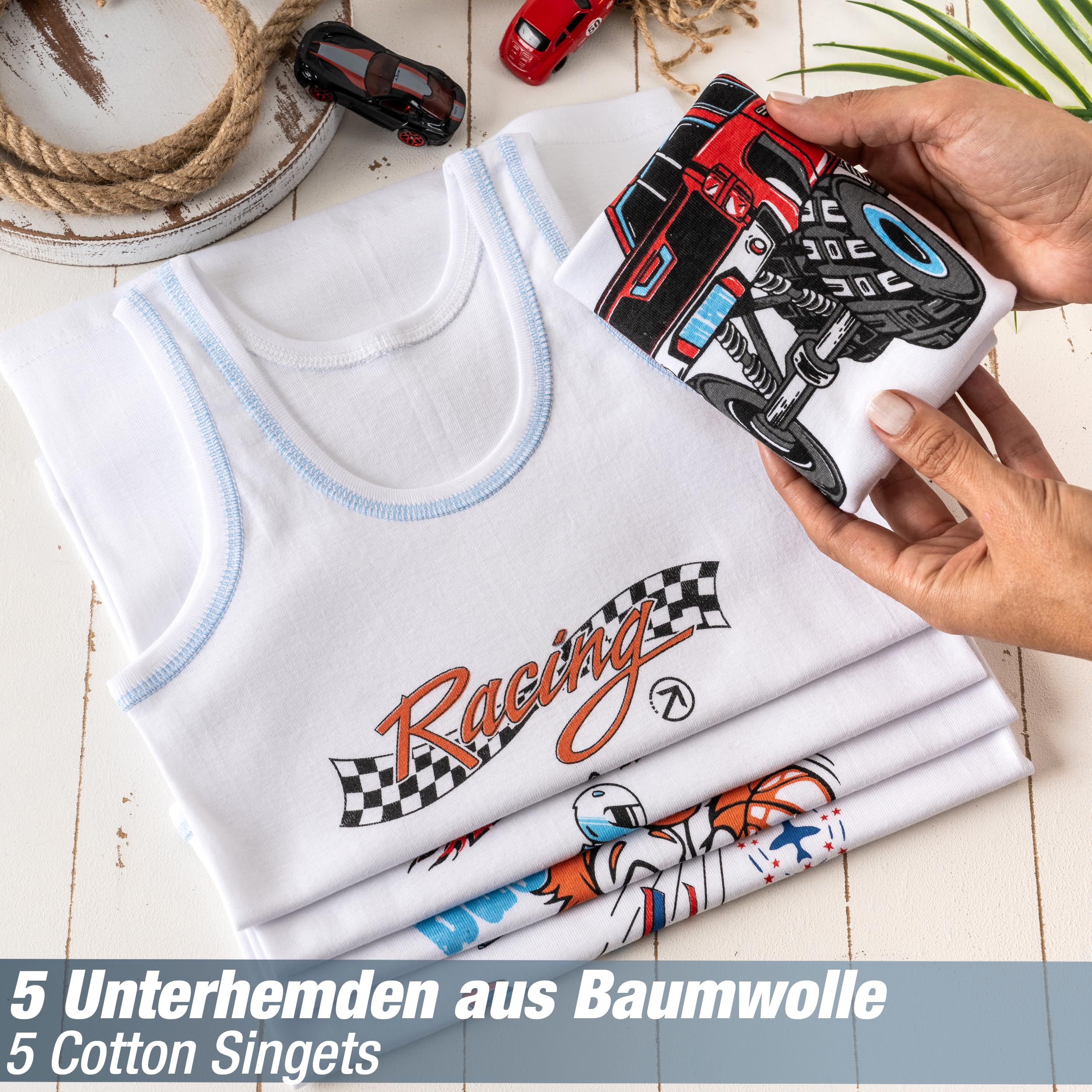 LOREZA ® 5 Pack Maillot de Corps garçon 100% Coton côtelé sans Couture latérale Débardeur
