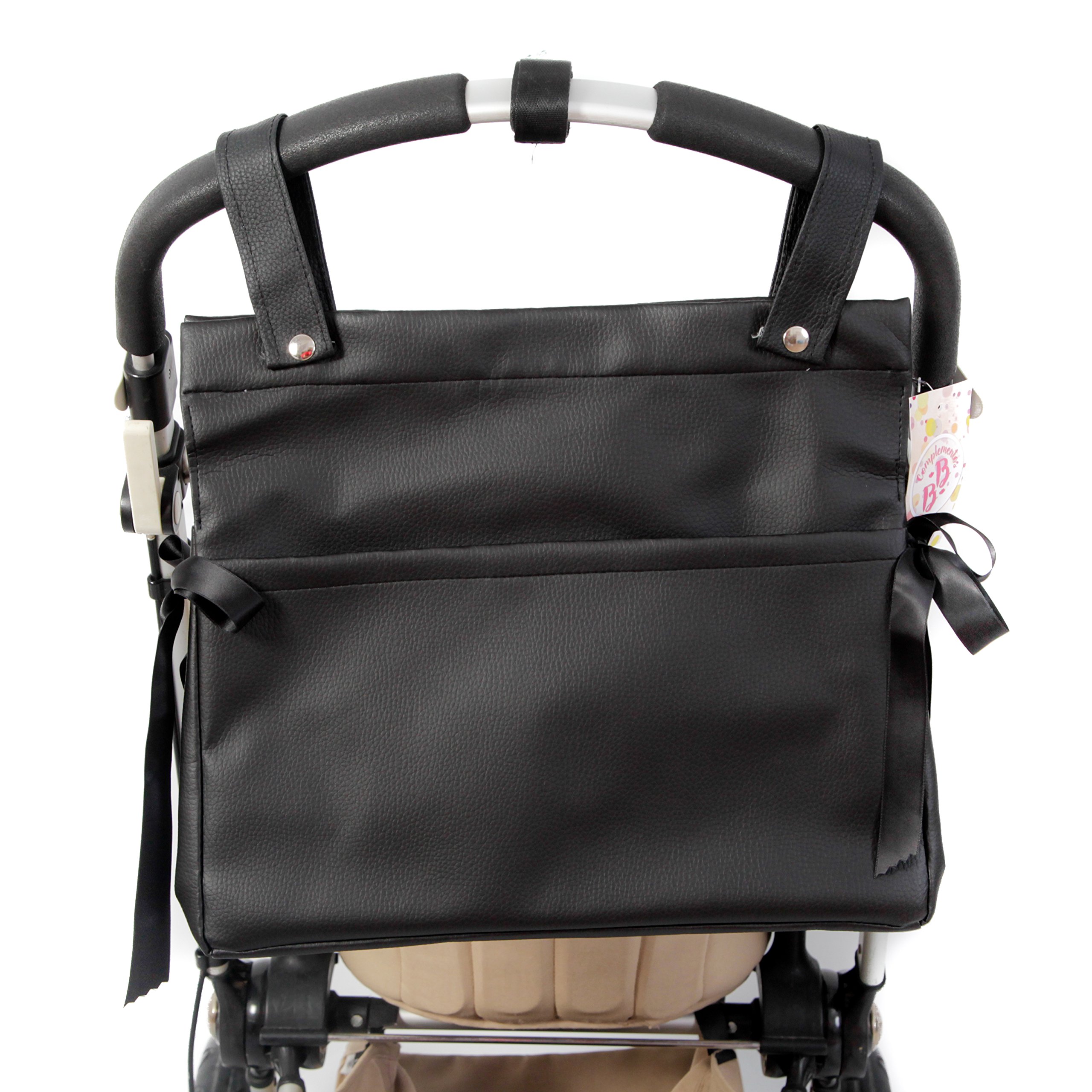 Danielstore Bolso Carro Bebe Bolso Organizador Bebé Bolso Maternidad para colgar al Carro con Dos Asas Cortas Talega Polipiel Carrito Bebe (Negro)