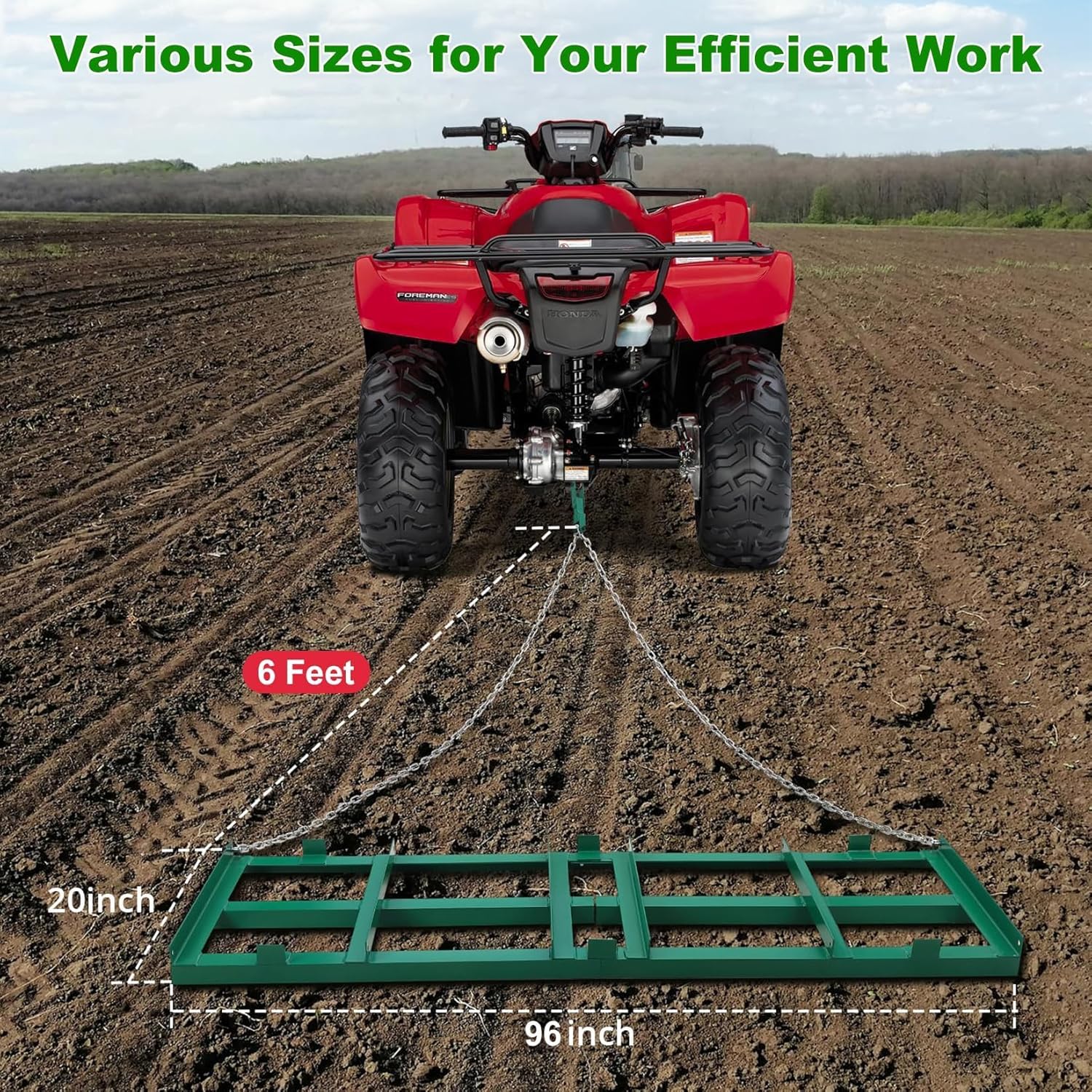 Garvee Drag Harrow Driveway Grader & Lawn Leveling Rake 8 FT, Driveway Drag for Gravel with 6 FT Chain, Tow Behind Lawn Rake for ATV, UTV, Tractor, Mower, Power Rake for Gravel, Sand, Soil, Hay