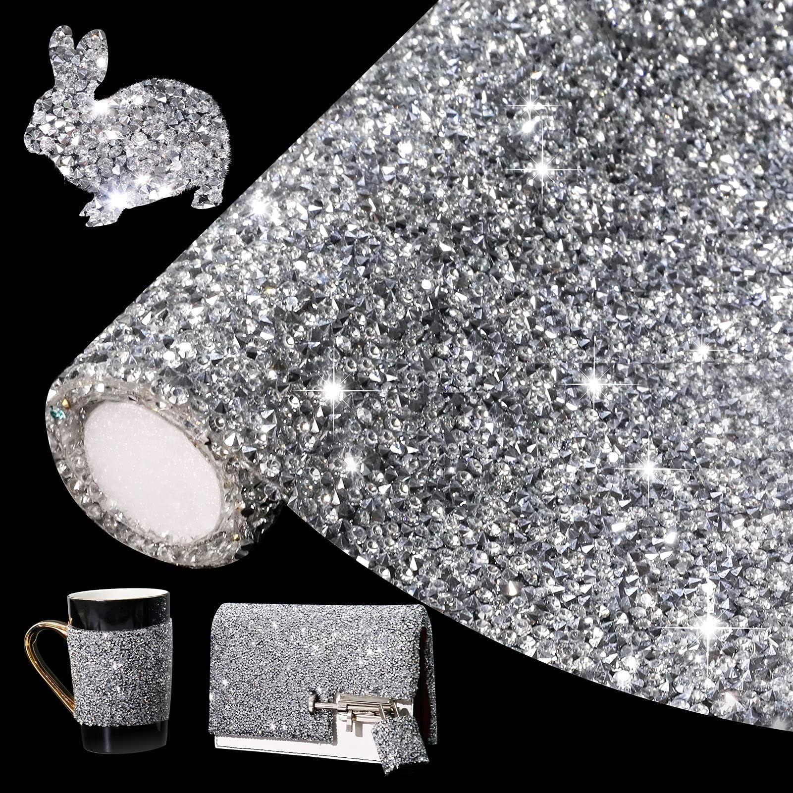 LocacrystalBling Rhinestone Sticker DIY Home Decor Stickers Self-Adhesive Crystal Sheet Stickers for Cars & Crafts Decoration(Sliver,9.4" x 15.8")