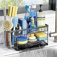 Cisily 2-Tier Stainless Steel Kitchen Sink Caddy Organizer with Flexible Brush Holder - Rustproof Sponge Holder for Countertop Storage