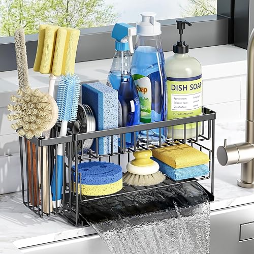 Cisily 2-Tier Kitchen Sink Caddy Organzier Rack with Flexible Dish