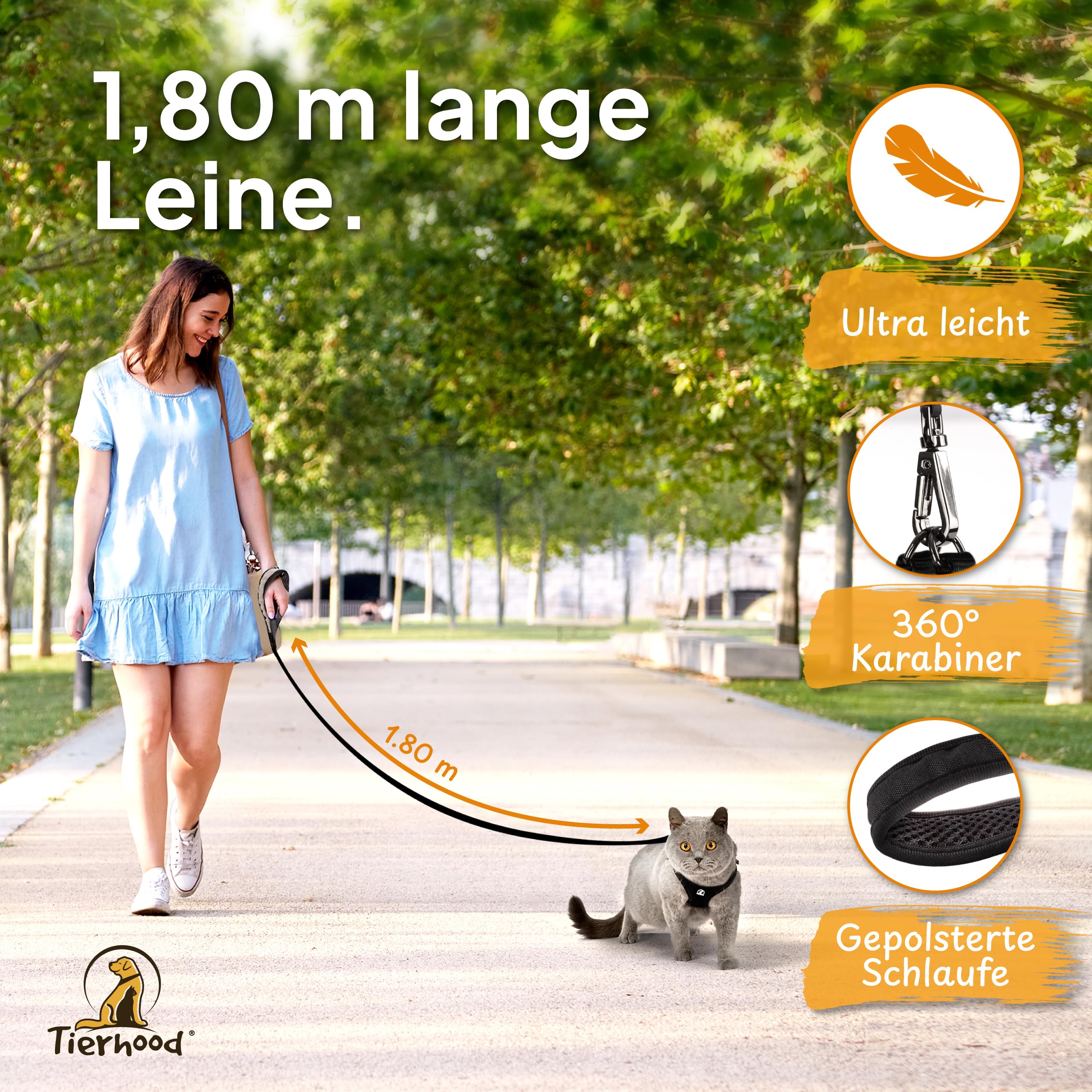 Katzengeschirr mit Leine für Kitten & kleine Katzen - verstellbares Softgeschirr, weich & robust - Katzengeschirr Kitten - Schwarz, Größe S