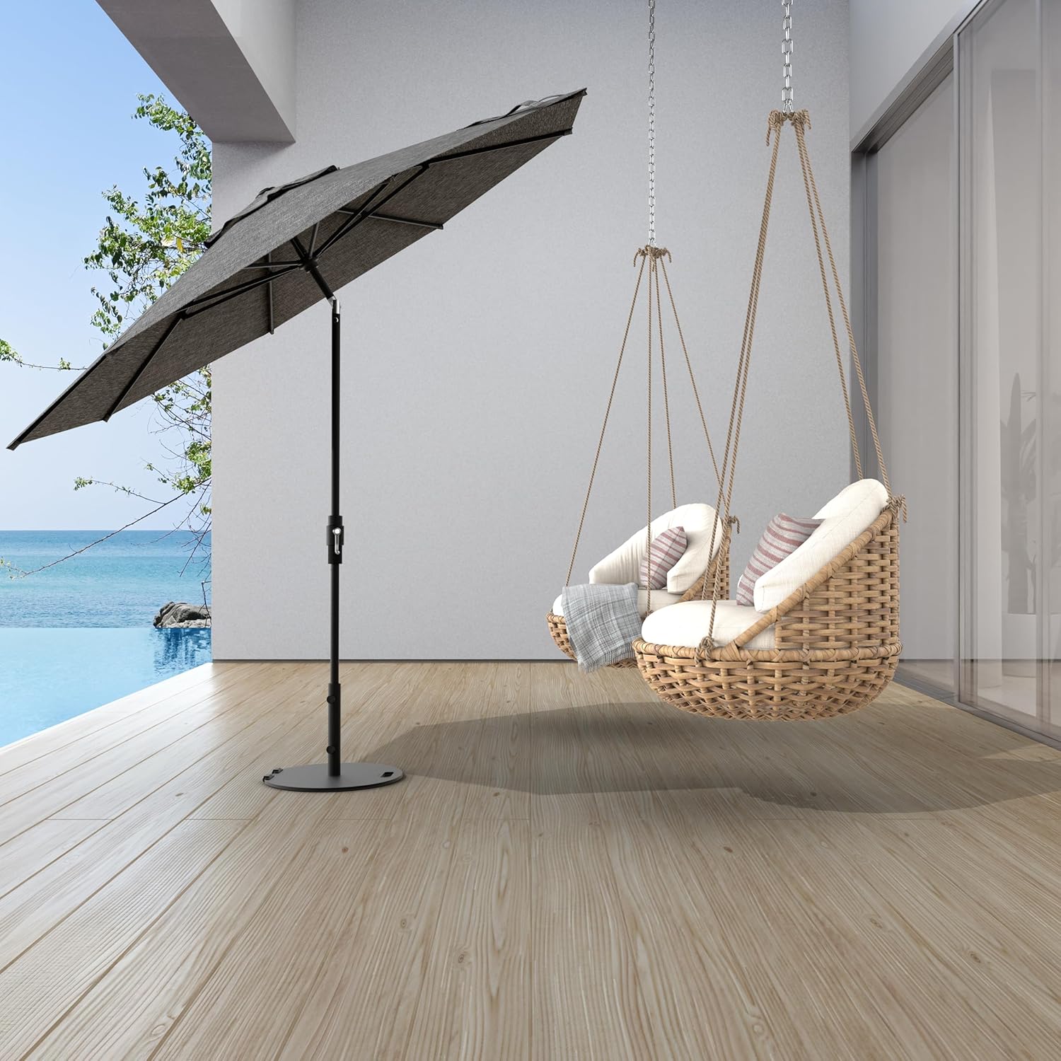Midtown Umbrellas – The Swilt 10 Ft Patio Umbrella with 360° Swivel & Tilt Mechanism, Sunbrella Fabric & 8 Fiberglass Ribs – Outdoor Umbrella for Deck, Pool & Cafes – Cast Slate Canopy, Black Pole