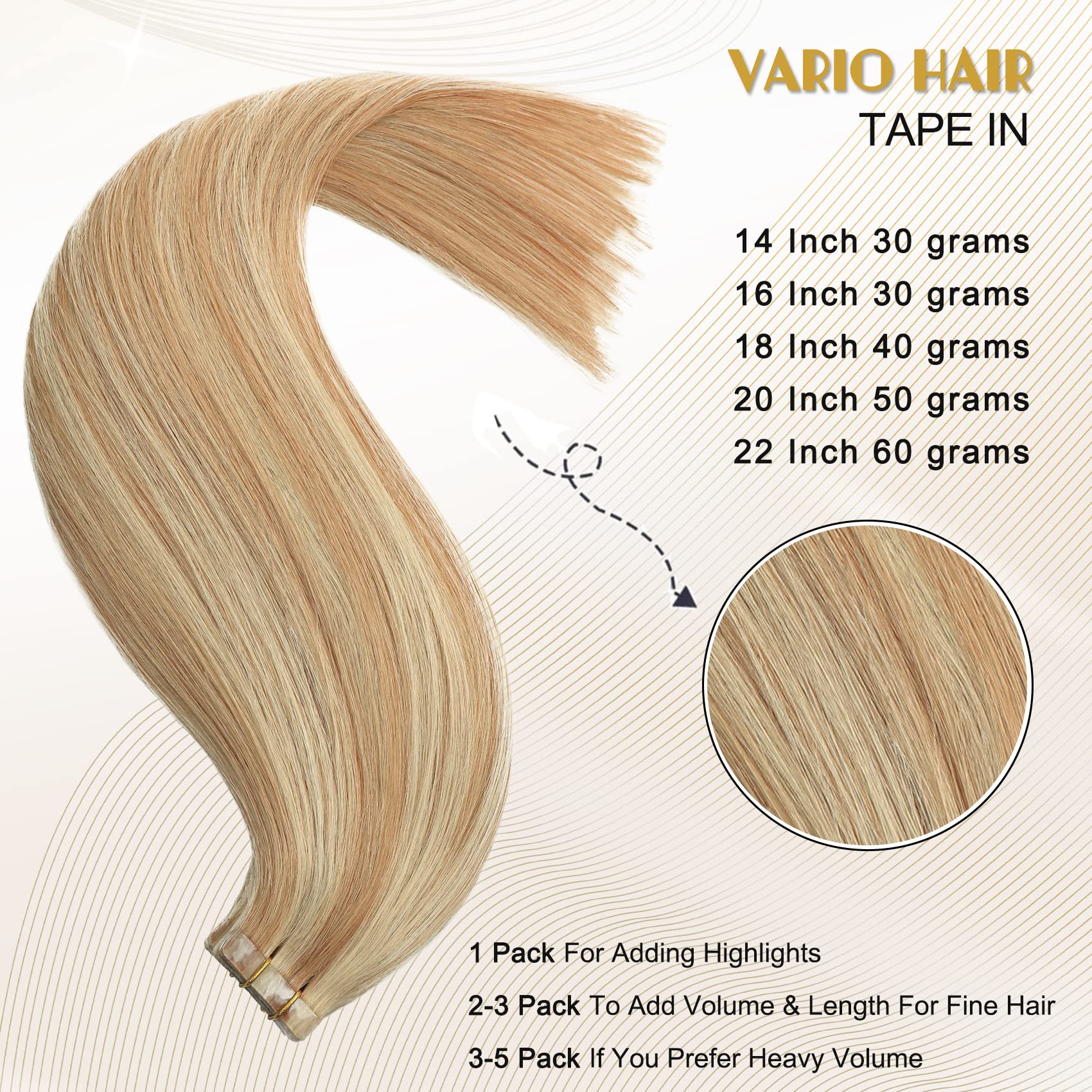 Amazon.com : VARIO Hair Tape In Hair Extensions Human Hair 20pcs/40g Per  Set #12P613 Golden Brown Highlighted Blonde Piano Color Remy Silk Straight  Hair Glue in Extensions Human Hair 18 Inch :