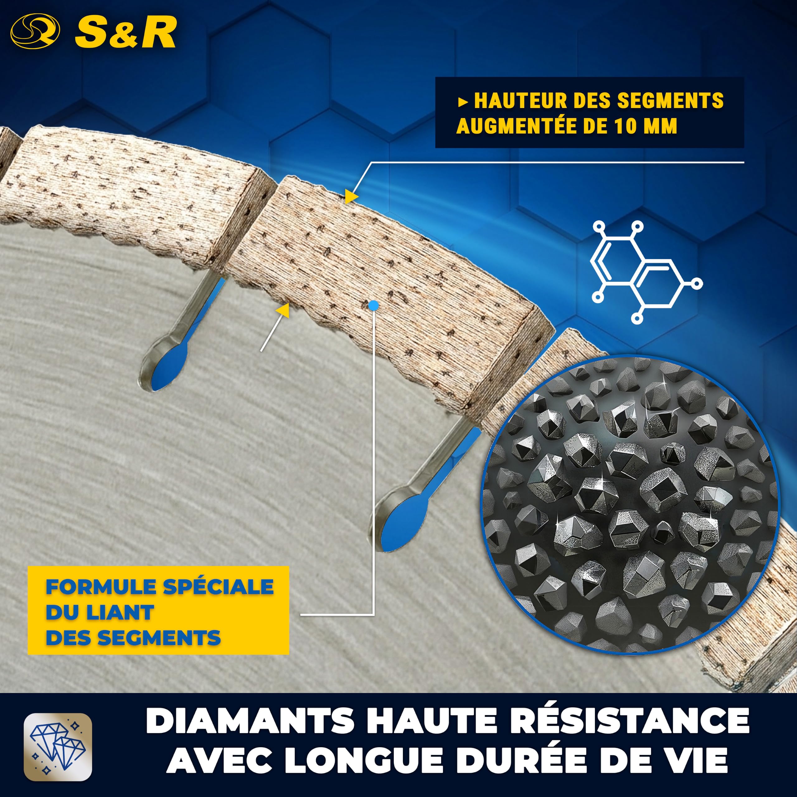 S&R Disque diamant 400 mm Béton. Disque Meuleuse 400 à tronçonner couper | Pour Béton - Pierre - Brique - Maçonnerie - Alésage 25,4 mm - Coupe à sec et à eau - Segments 10 mm