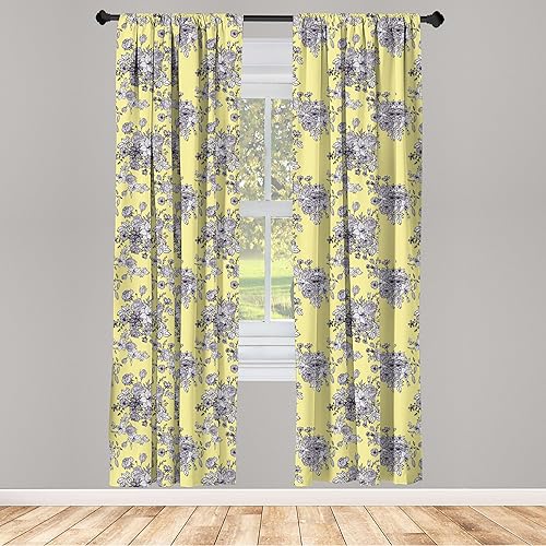Miniatura 2 de Ambesonne Cortinas florales para ventana, diseño retro clásico, brotes de ramo, pétalos, hojas, pasteles, decoración ligera, juego de 2 paneles con