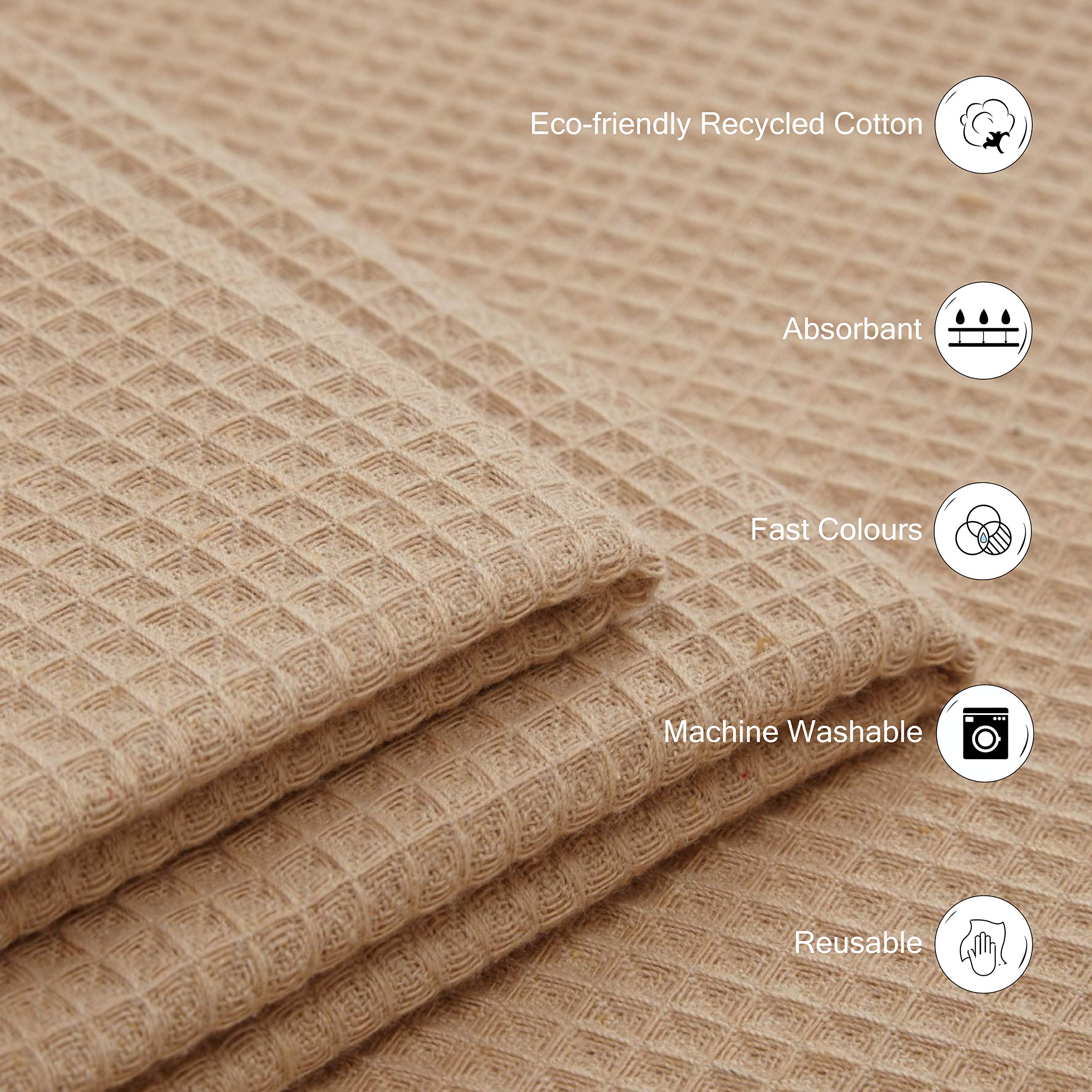 Encasa XO Kitchen Dish Towels, Waffle Hand Tea Towel Cloths Beige 2