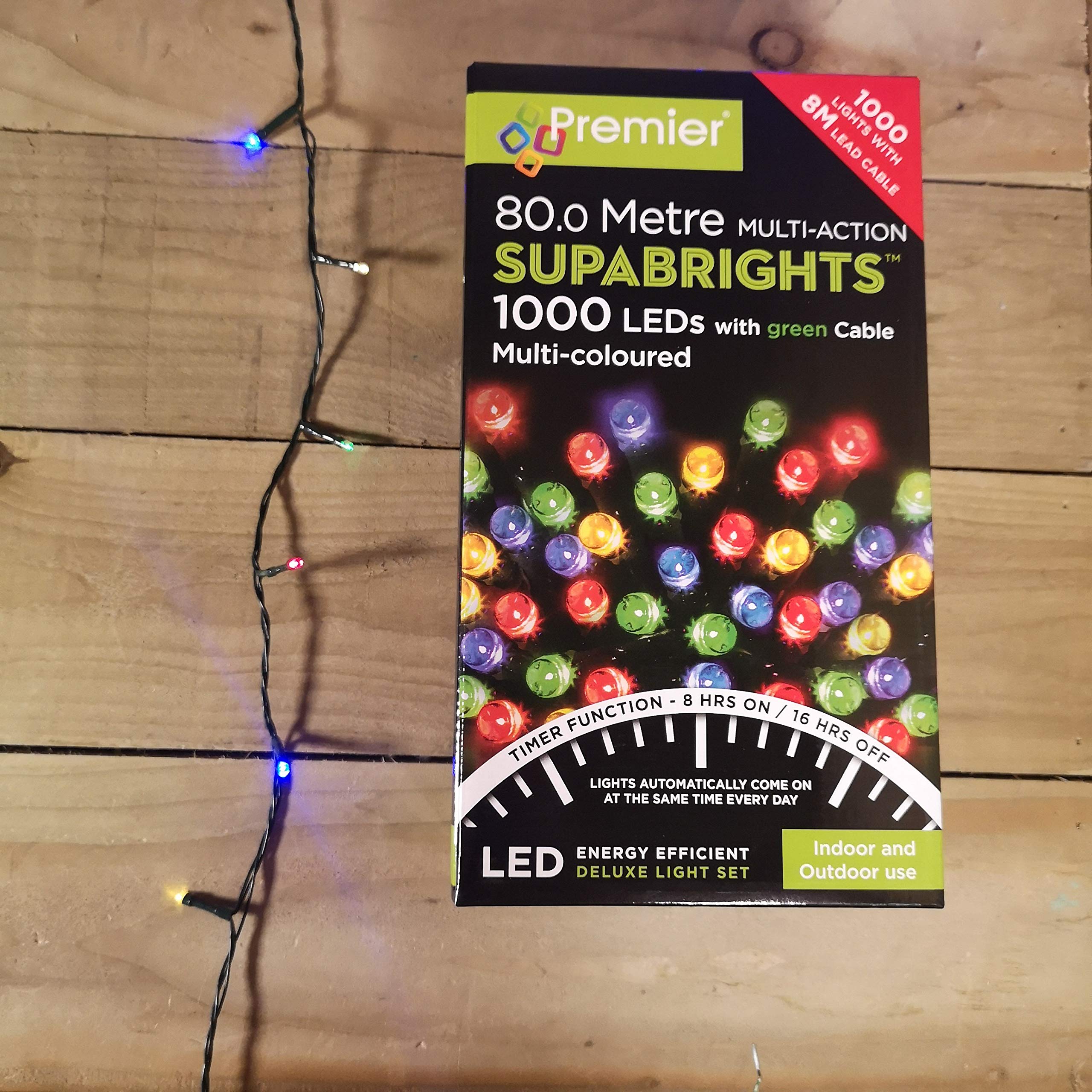 Premier Green 80M Indoor Outdoor 1000 Multi-Action Led Supabrights Timer Multi-Coloured