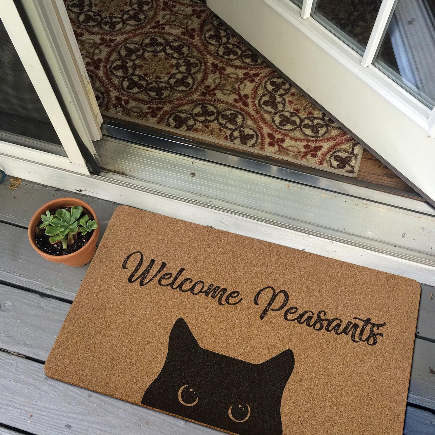 Funny Black Cat Door Mat, Cat Welcome Mat, Black Cats Gifts for Women Welcome Front Door Mat Indoor Outdoor Entrance, Funny Cats Artificial Coir Doormats Rugs for Porch Entryway Decor 30x17in