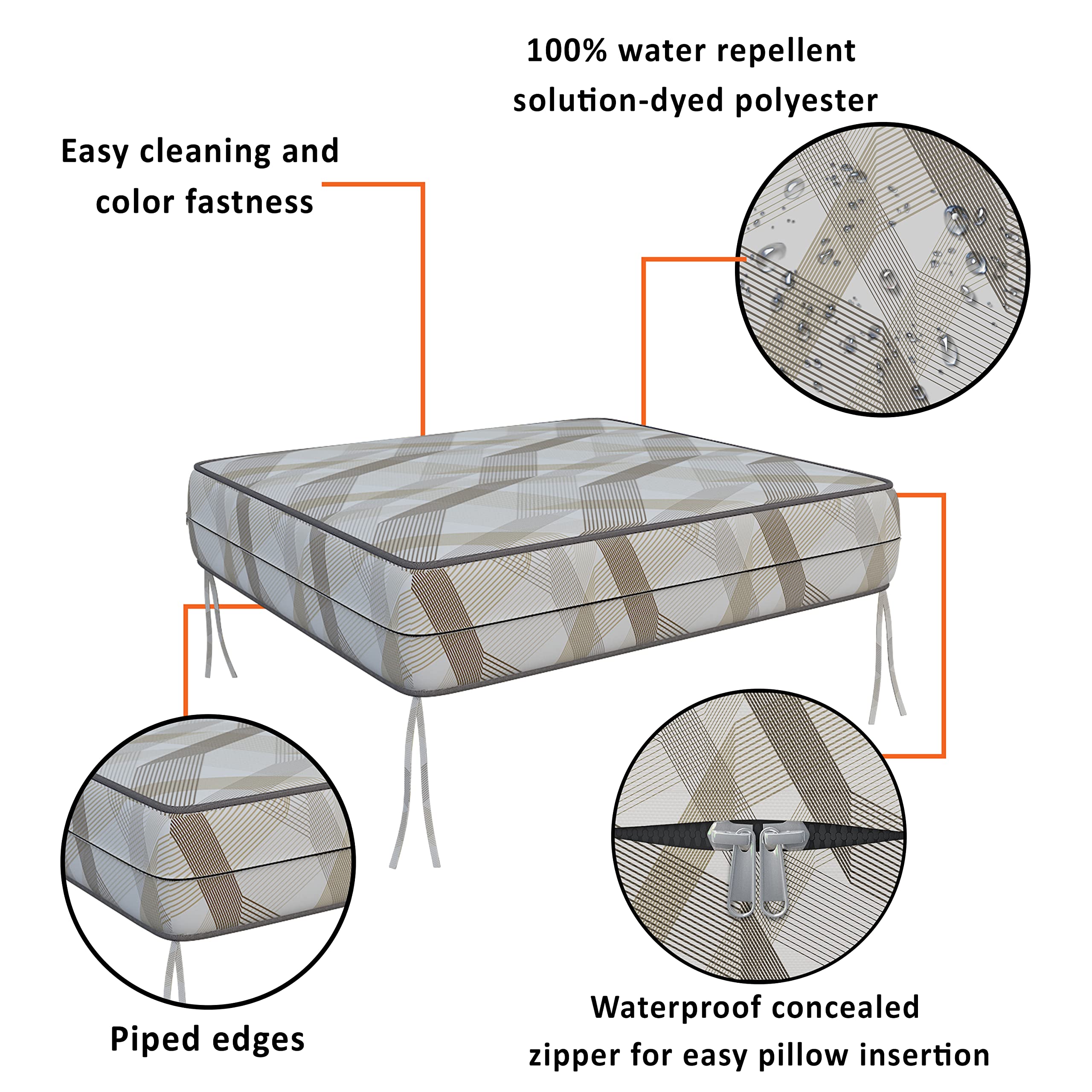 Covers & All Kwadratowa poszewka na poduszkę 6 sztuk 600 D pokrowiec na fotel patio wodoodporny wysoce trwały materiał poliestrowy z zamkami błyskawicznymi (tylko pokrowiec) (13 cm wys. x 63 cm szer. x 63 cm głęb., wzór 05)