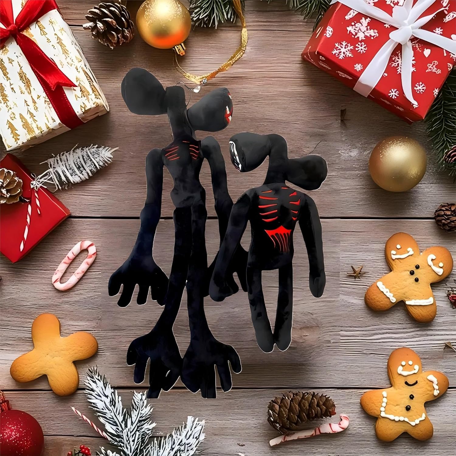 2PCS Siren Head Plush Toys Limbs Movable Double-Head Horror Plush Toys Cartoon Cat Cartoon Dog Halloween Christmas Horror for Home Party Gift Birthday Gift (Black)