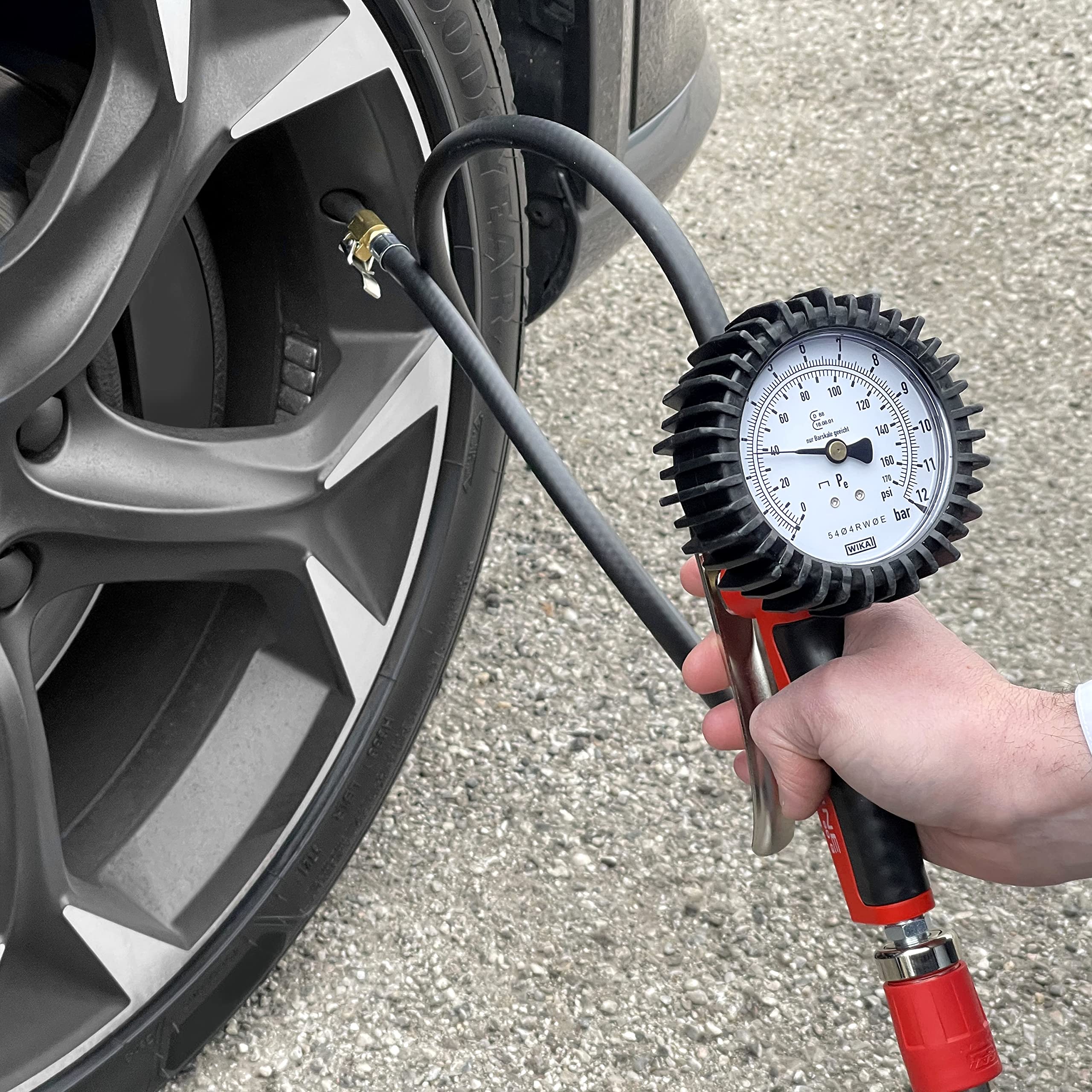 Pistola Gonfiaggio Pneumatici GAV Con Manometro WIKA 80mm - Professionale Per Auto, Camion E Moto, Made In Italy