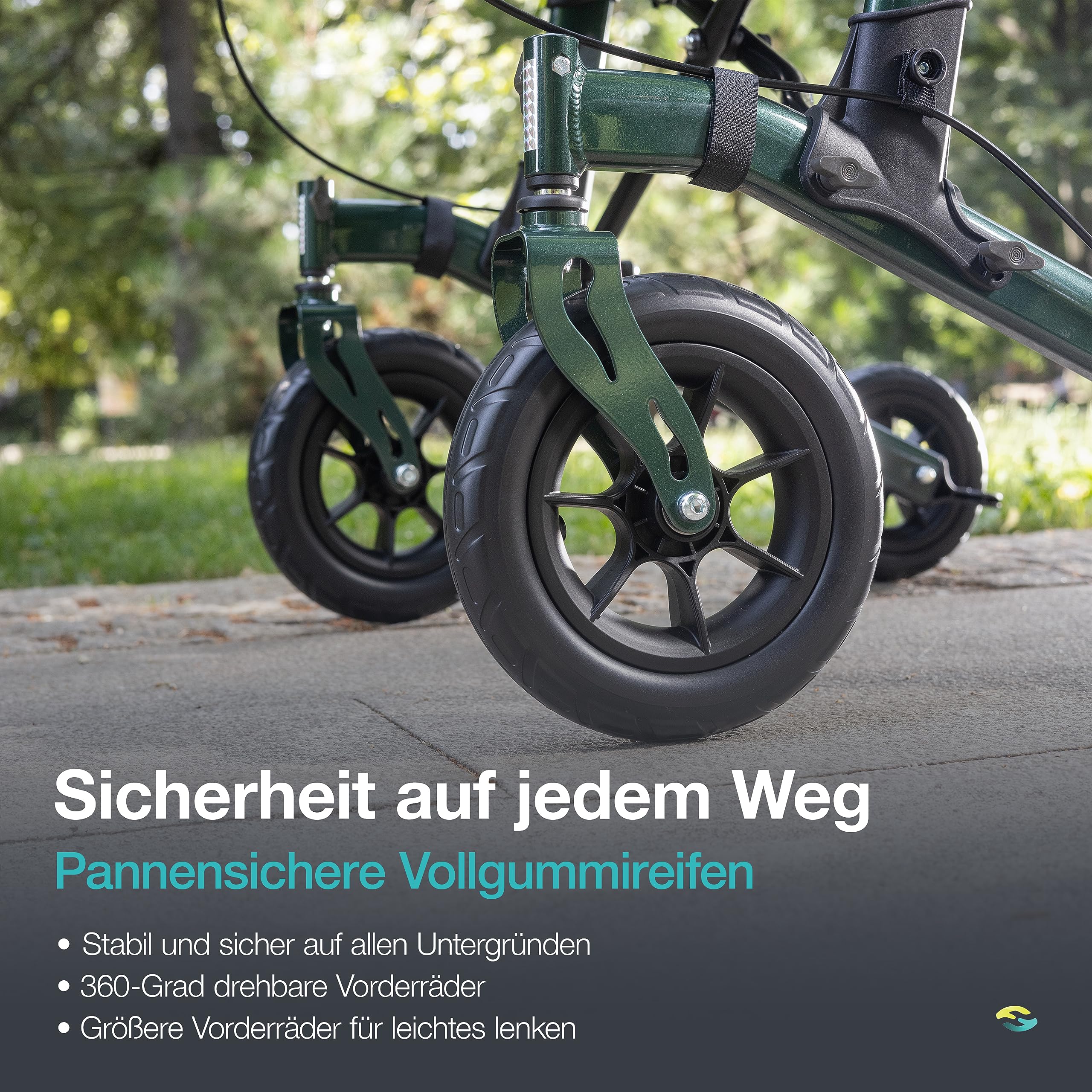 Helavo Outdoor-Arthritis-Rollator mit Sitz & gepolsterten Unterarmstützen | Aluminium Stand-Up-Rollator mit Armauflagen - 10" Vollgummireifen perfekt für jeden Untergrund - Mit Sitz & Rückenlehne