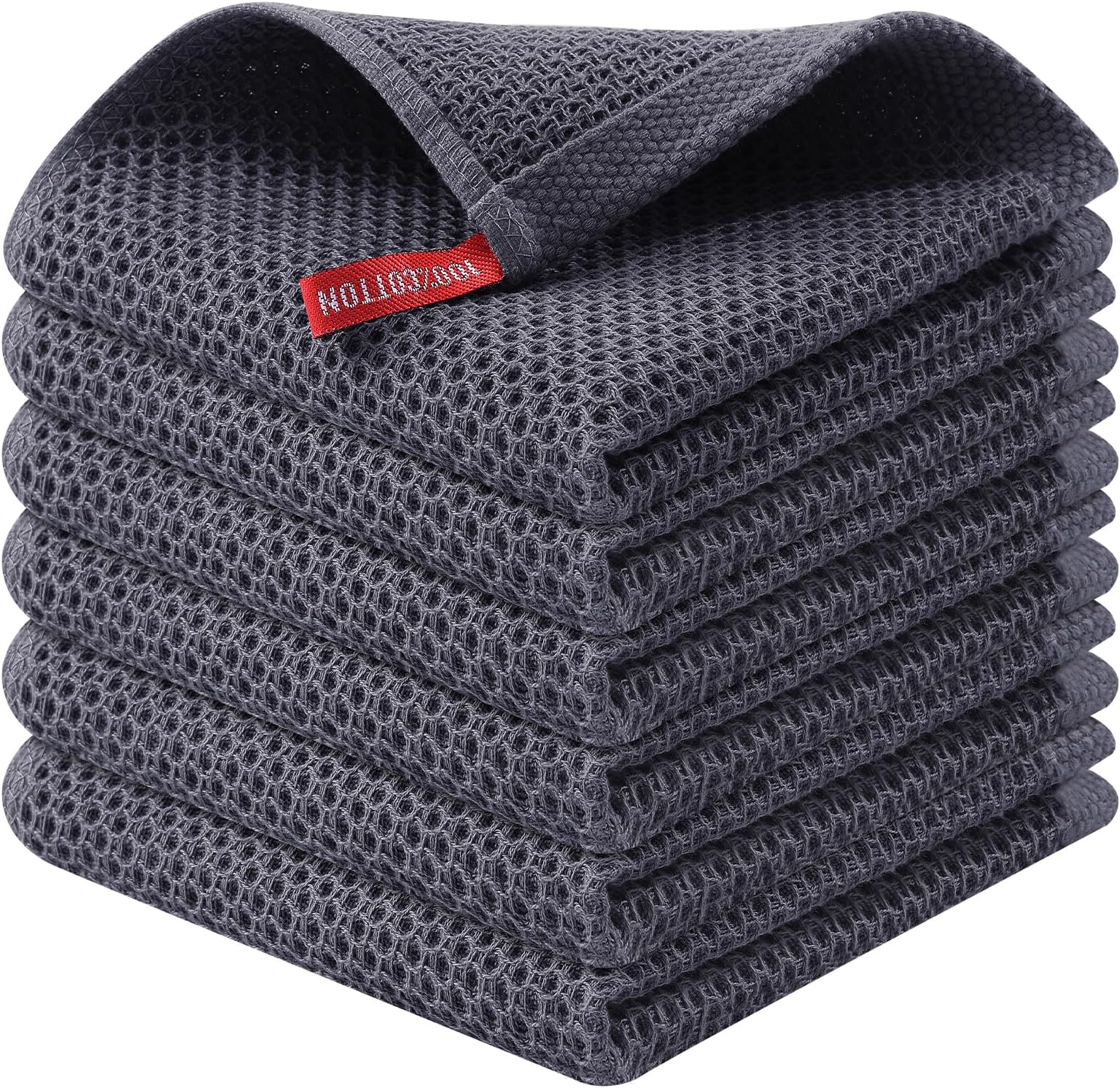 100% Cotton Kitchen Dish Cloths (12 X 12 Inches, Dark Grey), 6 Pack Waffle Weave Ultra Soft Absorbent Dish Towels for Drying Dishes Quick Drying Kitchen Towels Dish Rags