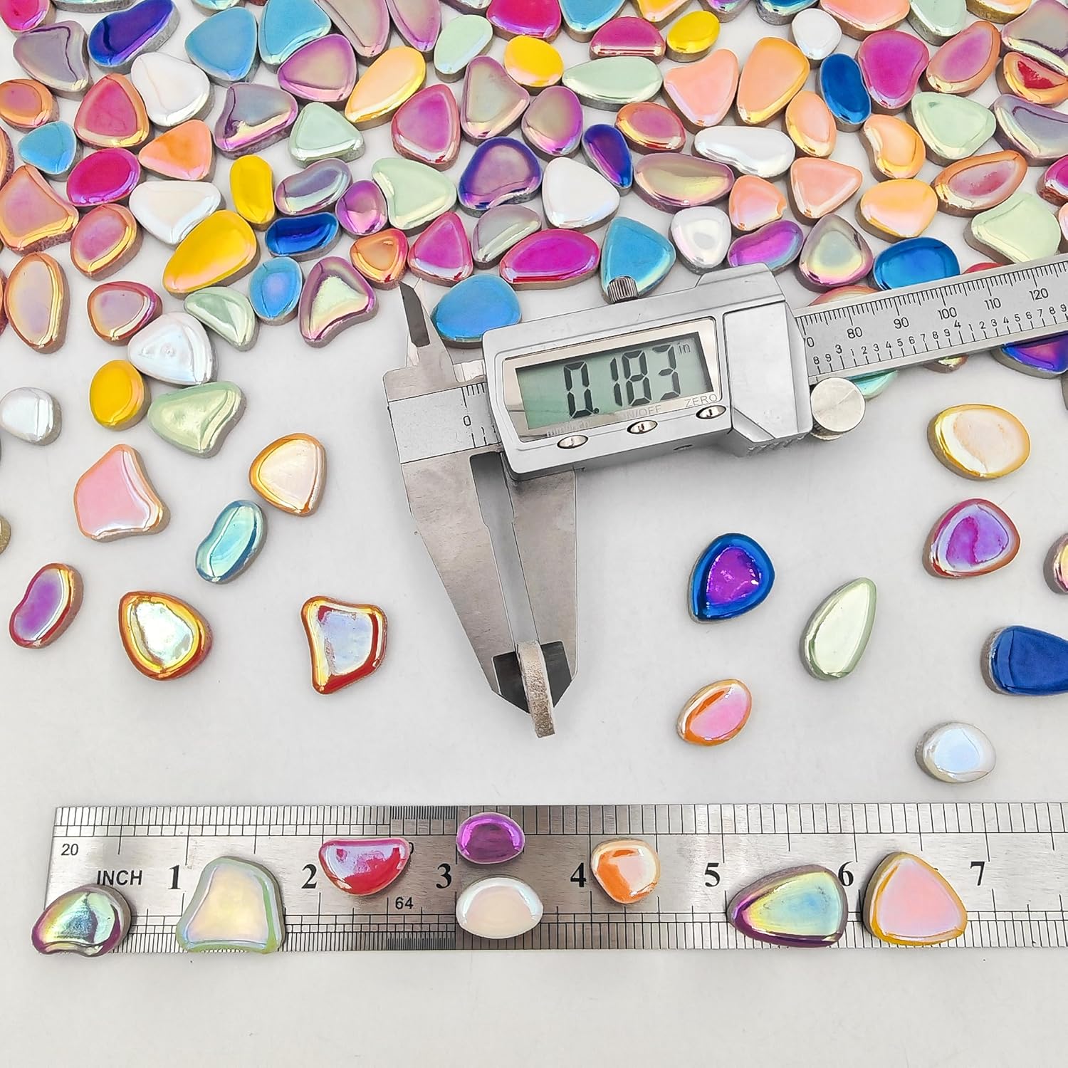 1.1lb Ceramic Mosaic Tiles,Mixed Colour Ceramic Mosaic Pieces for Crafts,Mosaic Tiles for Home Decoration or DIY Crafts,Mosaic Making Supplies (Mini Pebbles of Iridescent Mixed Colors)