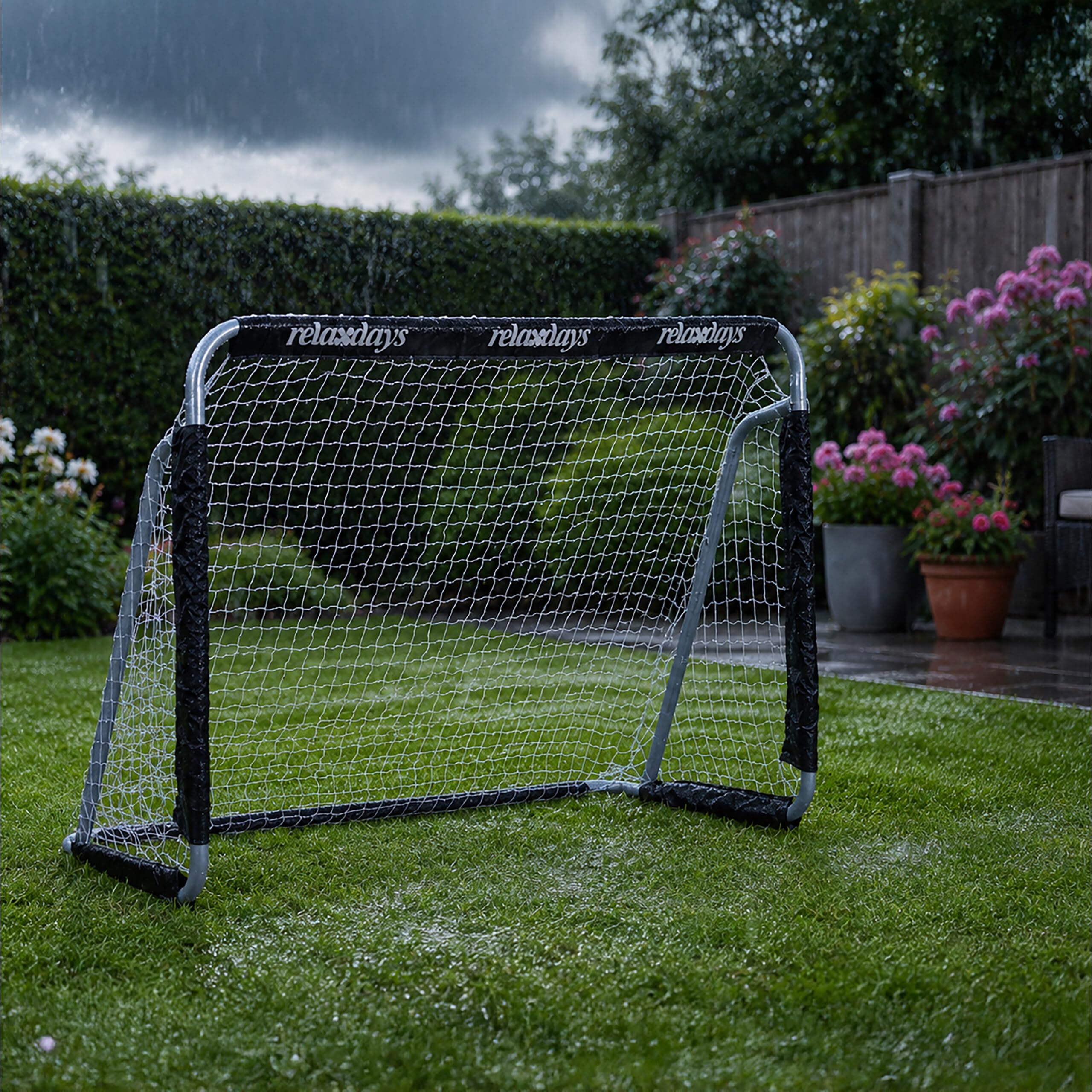 Relaxdays But de Football, Lot de 2, Enfants et Adultes, HLP : 110 x 150 x 75 cm, métal, Cage Stable pour Foot, Noir