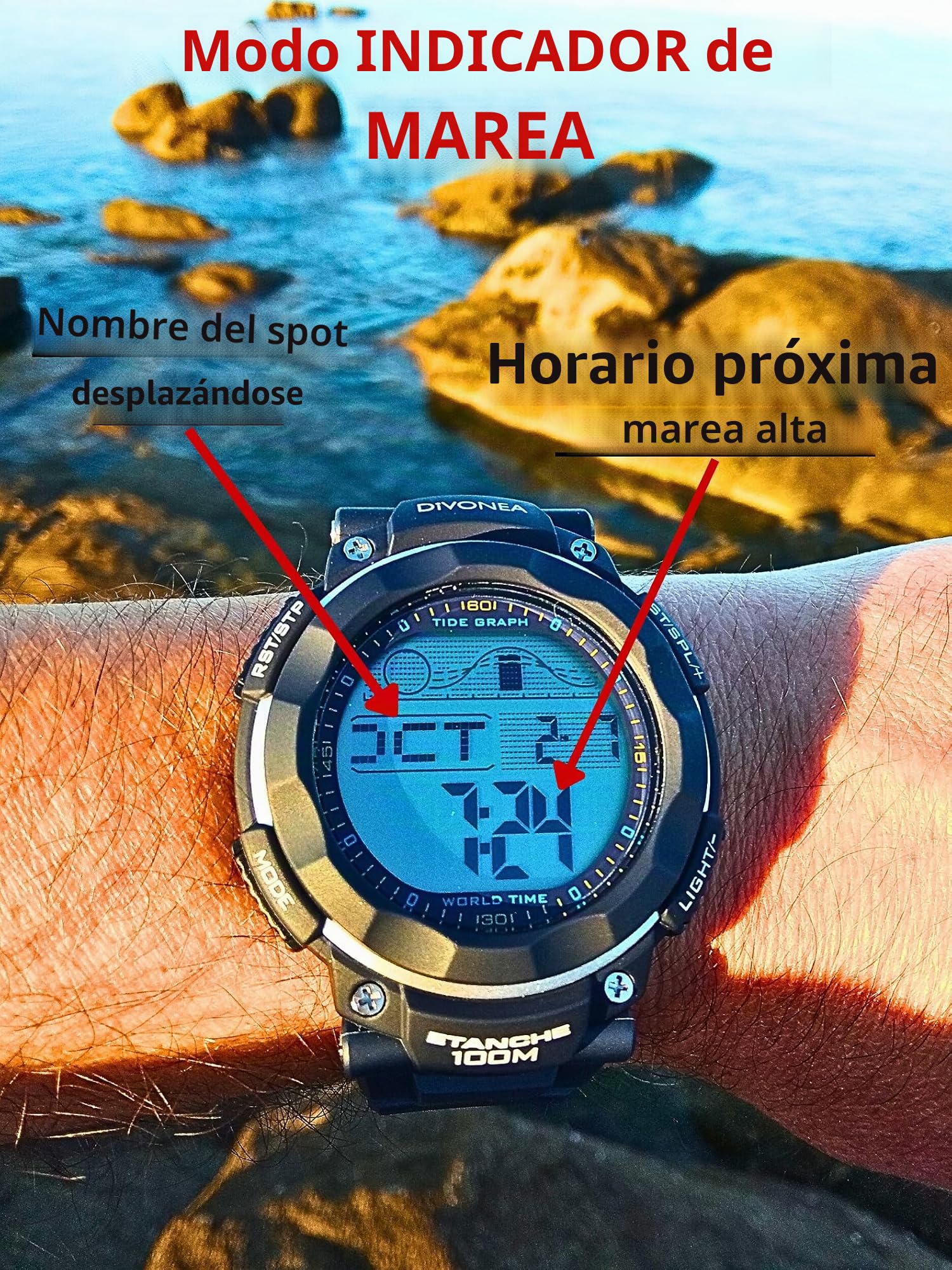 DiVONEA | Reloj Digital con Indicador de Marea y de Fase Lunar