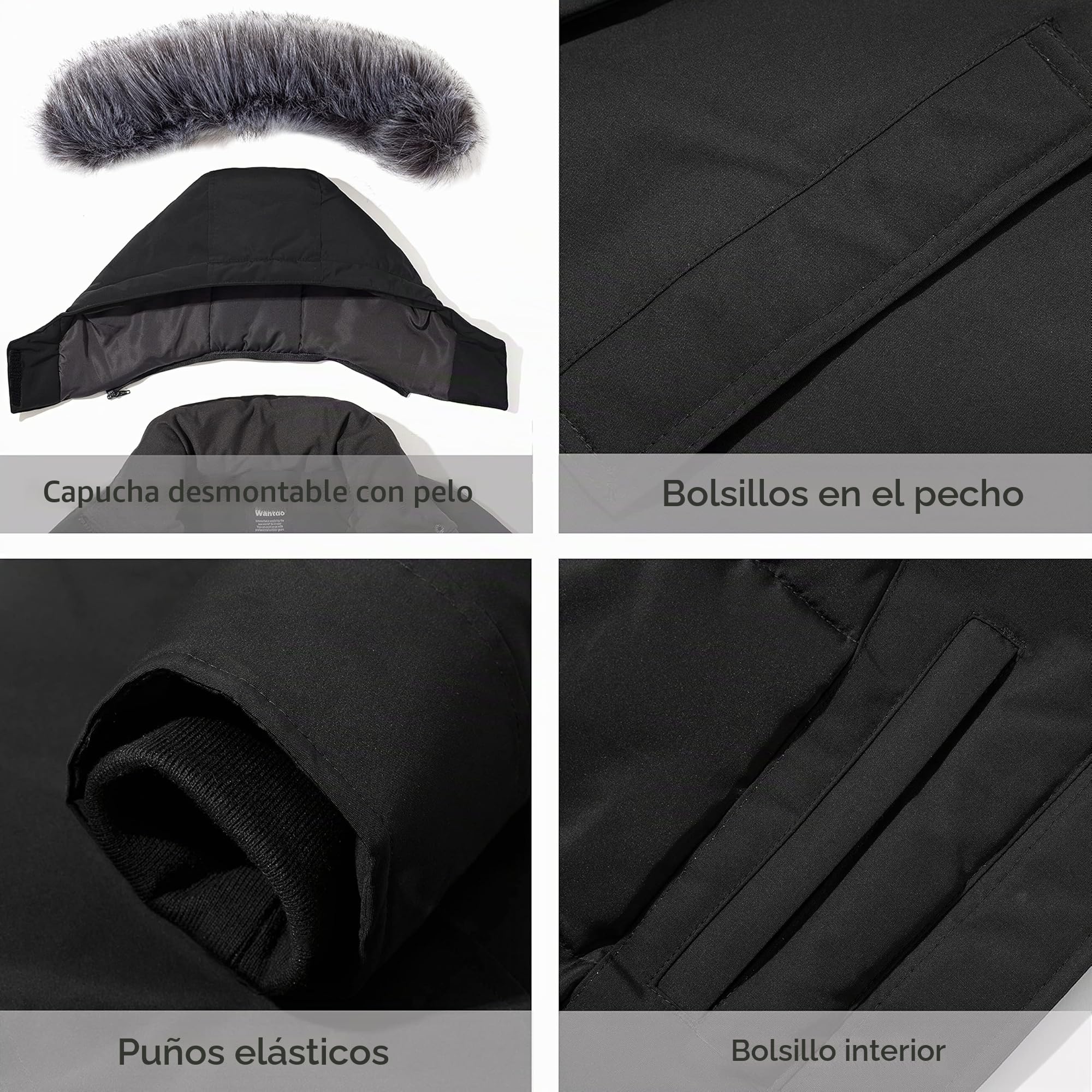 Wantdo Abrigo de Invierno Cálido para Mujer Clásica Larga Abrigada Chaqueta | Forro Térmico,Cortavientos,Impermeable,Multibolsillos,Capucha Desmontable de Piel Sintética,Cremallera SBS,Uso Diario,Trabajo