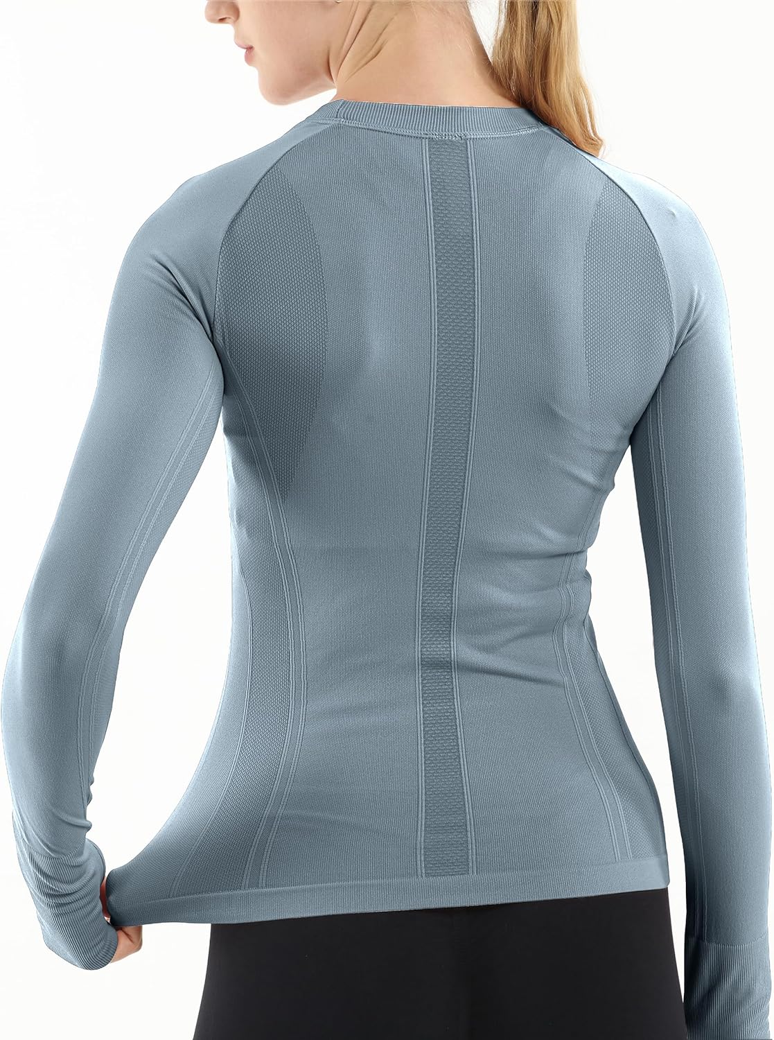 MathCat Seamless Workout Shirts for Women Long Sleeve Yoga Running Shirt Breathable Athletic Tops Slim Fit 2 Pack - Image 4