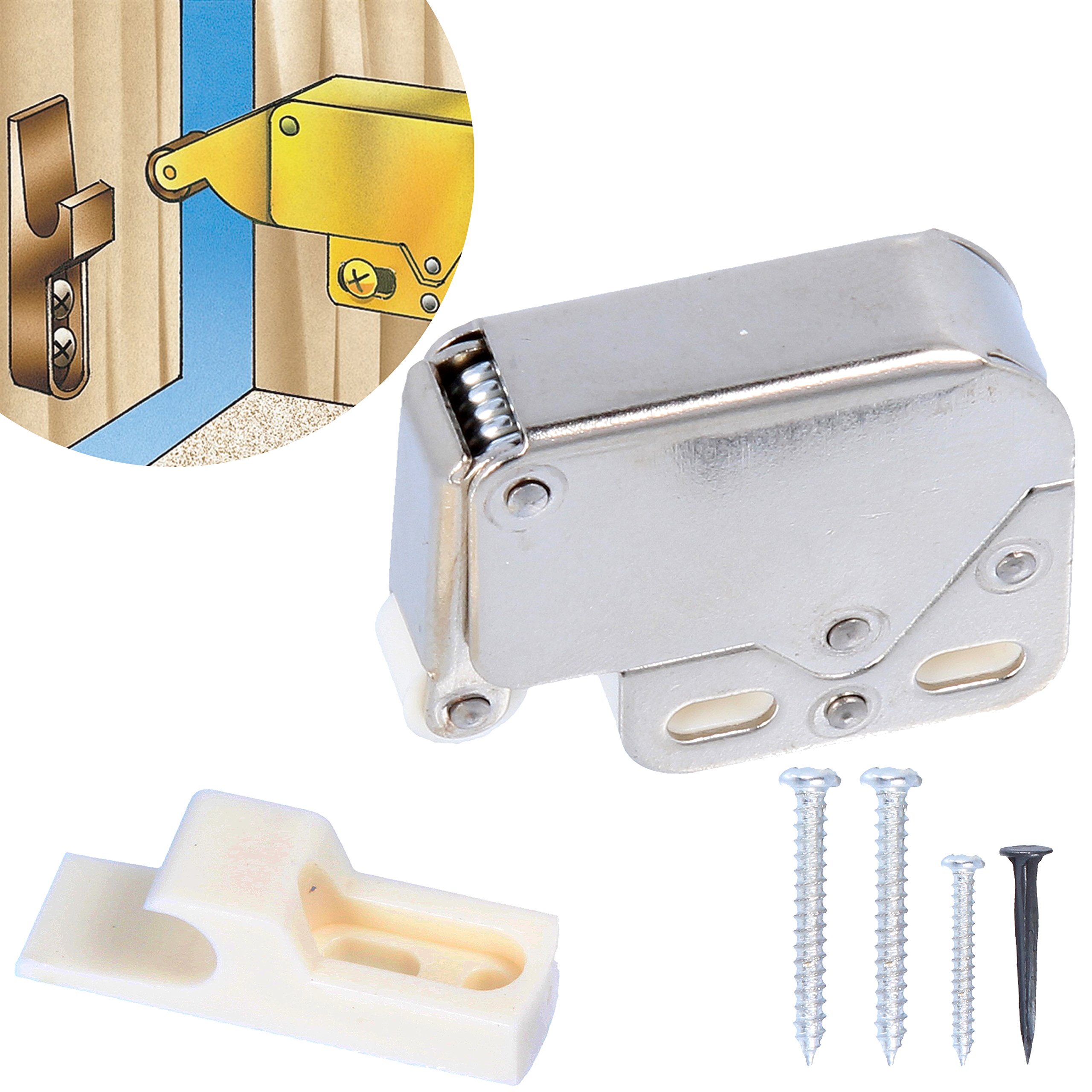 White Hinge White 6X Push To Open Catches | Mini Spring Loaded Cupboard/Cabinet Latches