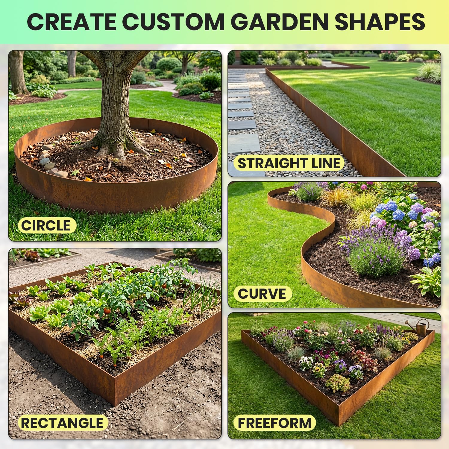 Velway Bordura Acero Corten 10m x 14cm Borde Metálico Jardín Efecto Óxido | Separador de Césped, Grava y Parterres | Fácil Instalación, Incluye Guantes