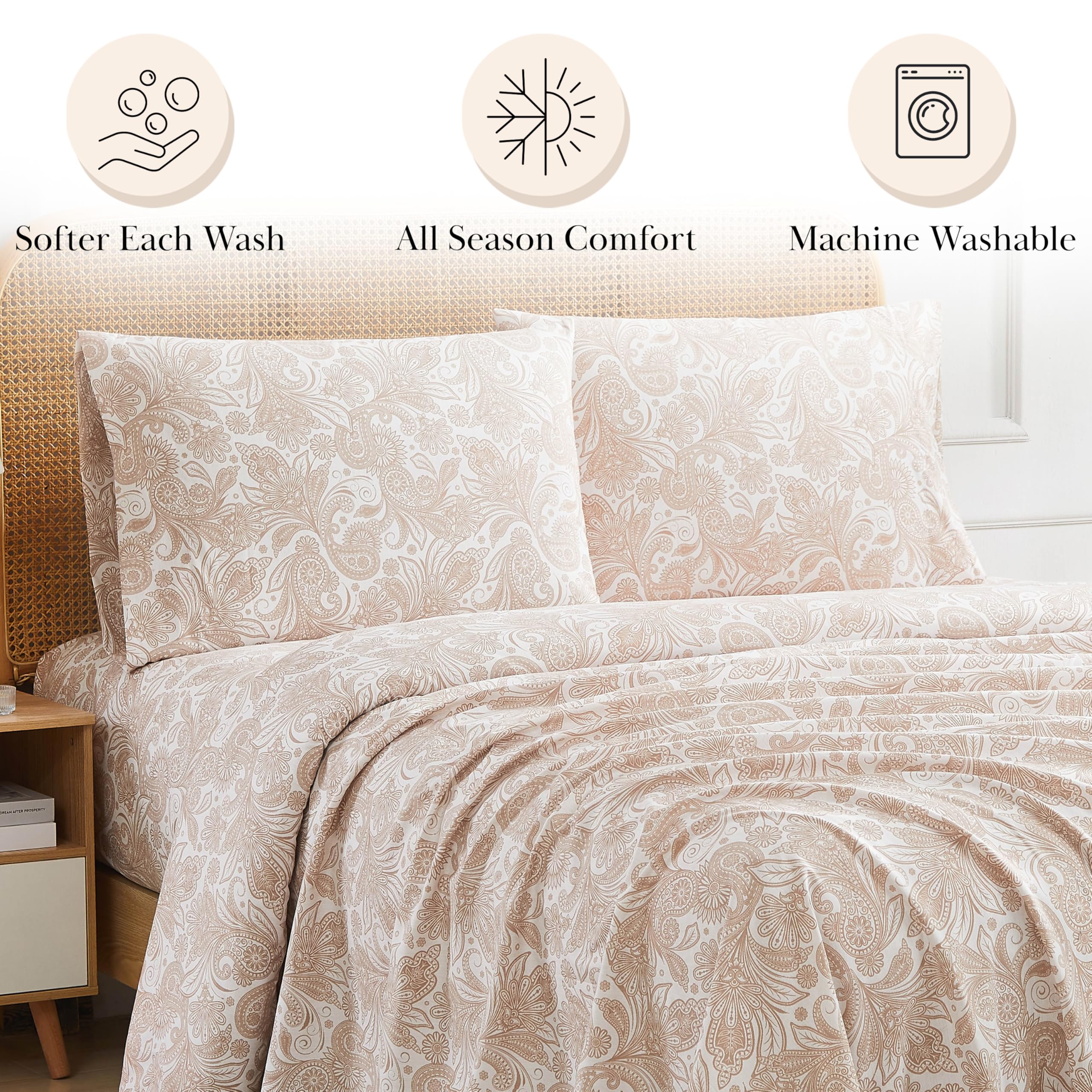 Parure De Lit King Size – Boho Paisley – Pure Melody Green – 3 Pièces – Microfibre 110 Fils – Neuve