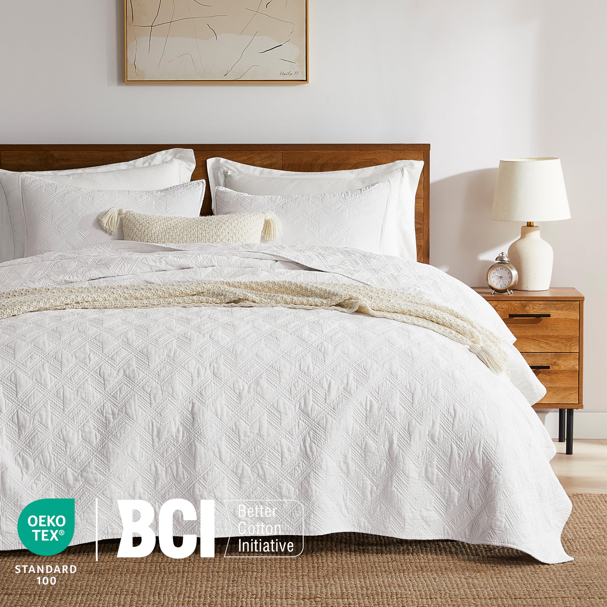 WDCOZY Set copripiumino matrimoniale in 100% cotone, bianco prelavato, morbido, leggero, moderno, copriletto rustico rustico, strutturato come lino, biancheria da letto in garza shabby chic, 2 pezzi