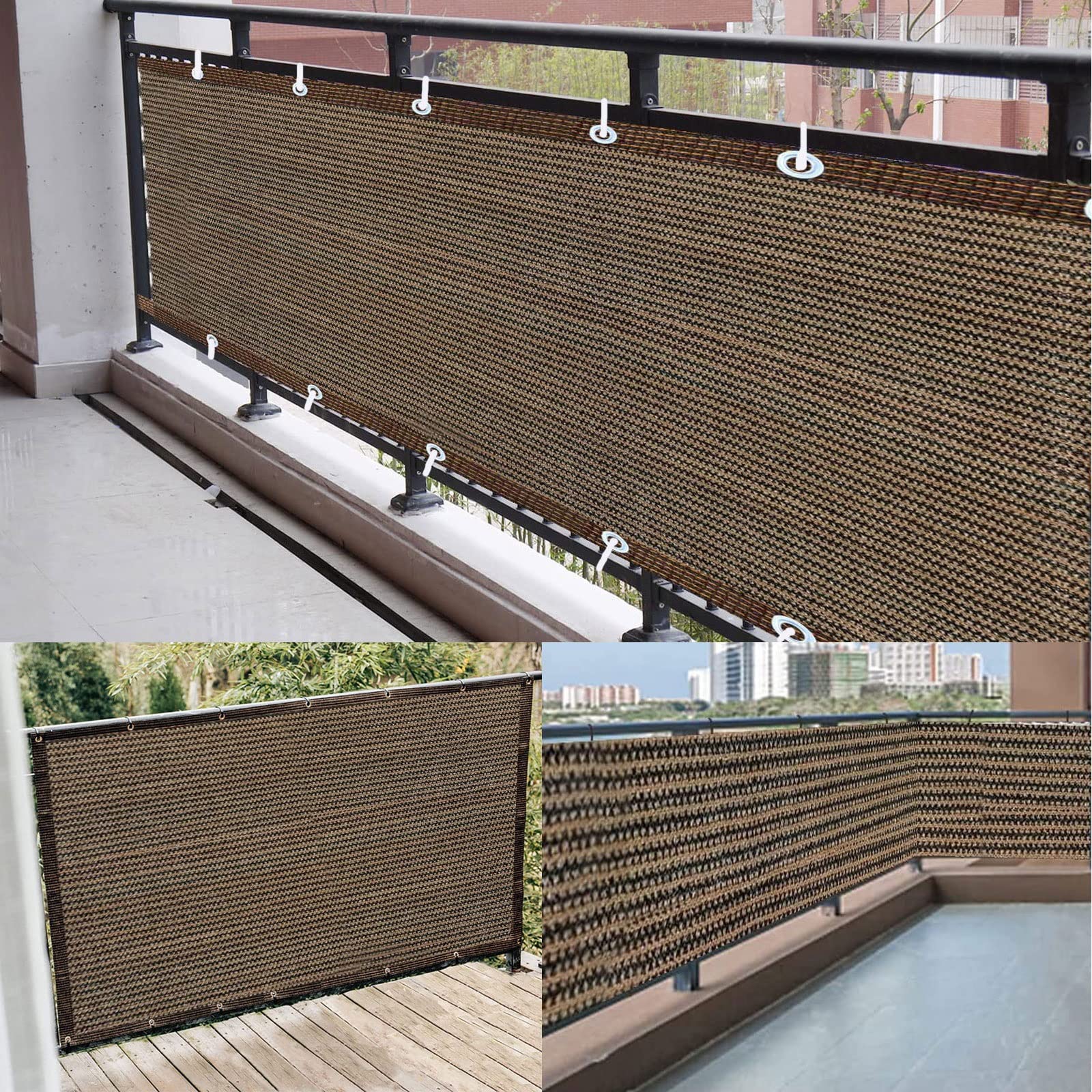 Osłona ekranu prywatności balkonu 125 x 200 cm Odporny na warunki atmosferyczne Parawan Balkonowy Parawan Wiatrowy z oczkami liny do ogrodu na zewnątrz balkonu, Biały