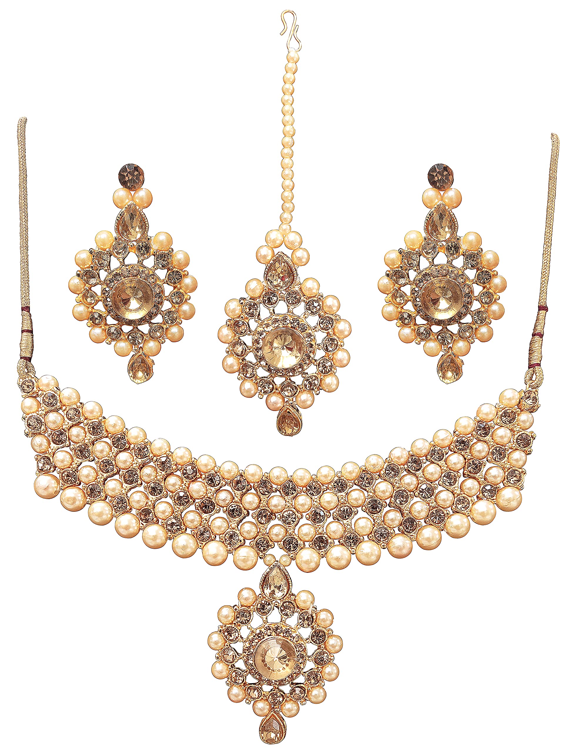 RAADHE CREATIONAdorable Gold Plated Pearl Choker Necklace Set for Women