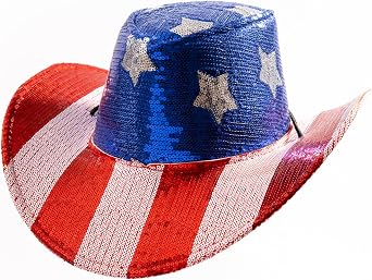 Sequin Cowboy Hat Costume Accessory, Western Dress-Up Party Hat with Adjustable Strap