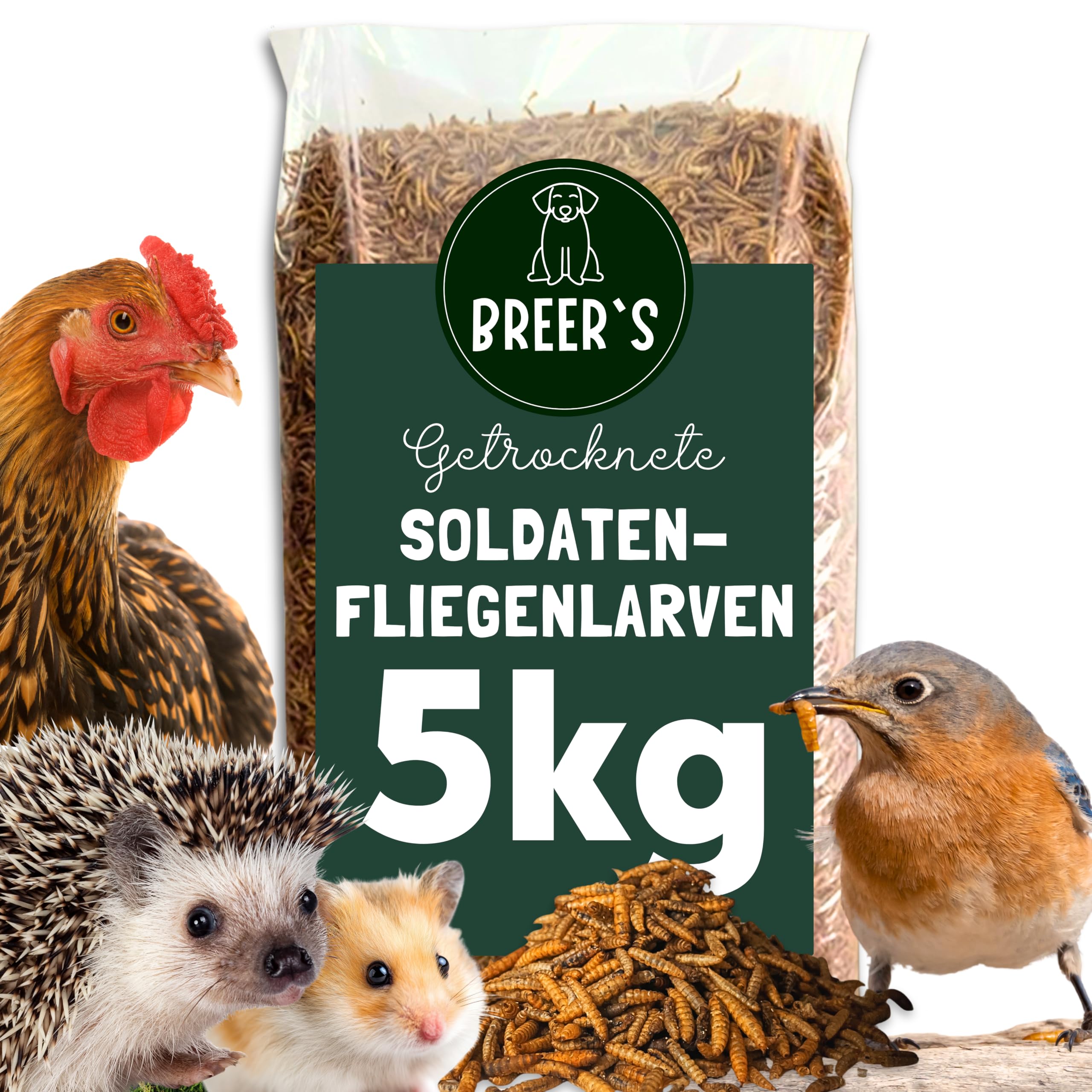 BREERs Soldatenfliegenlarven getrocknet 5 Kg Futter Wildvogelfutter ganzjährig Igelfutter Hamster Eichhörnchen Fischfutter Nager Reptilien Geflügelfutter