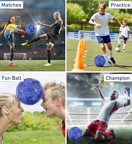 Miniatura 3 de Balón de fútbol Pelota oficial de primera calidad para niño y niña con genial patrón hexagonal iridiscente iridiscente de arcoíris, duradero, para