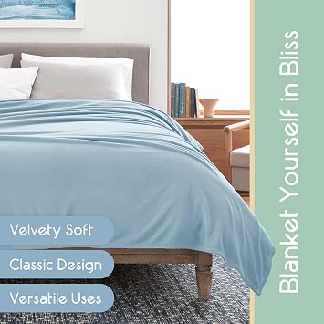 Vellux Twin Size Microfleece Supersoft Lightweight Throw Blanket | All-Season Comfort | Plush Pet-Friendly Blue