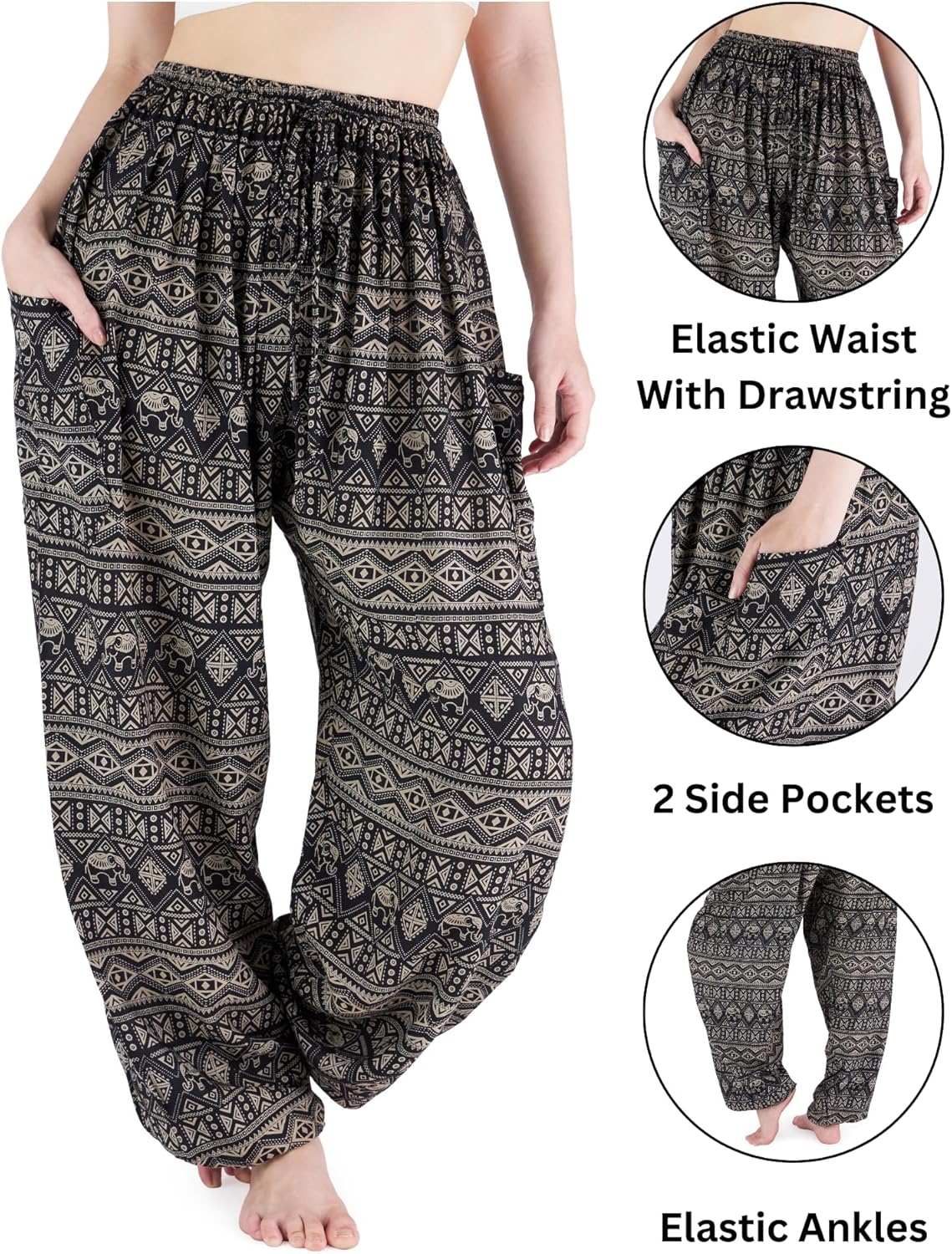 Lannaclothesdesign Harem Pants Women – Boho Elephant Pants High-Waisted Hippie Clothes with Pockets for Yoga - Image 5