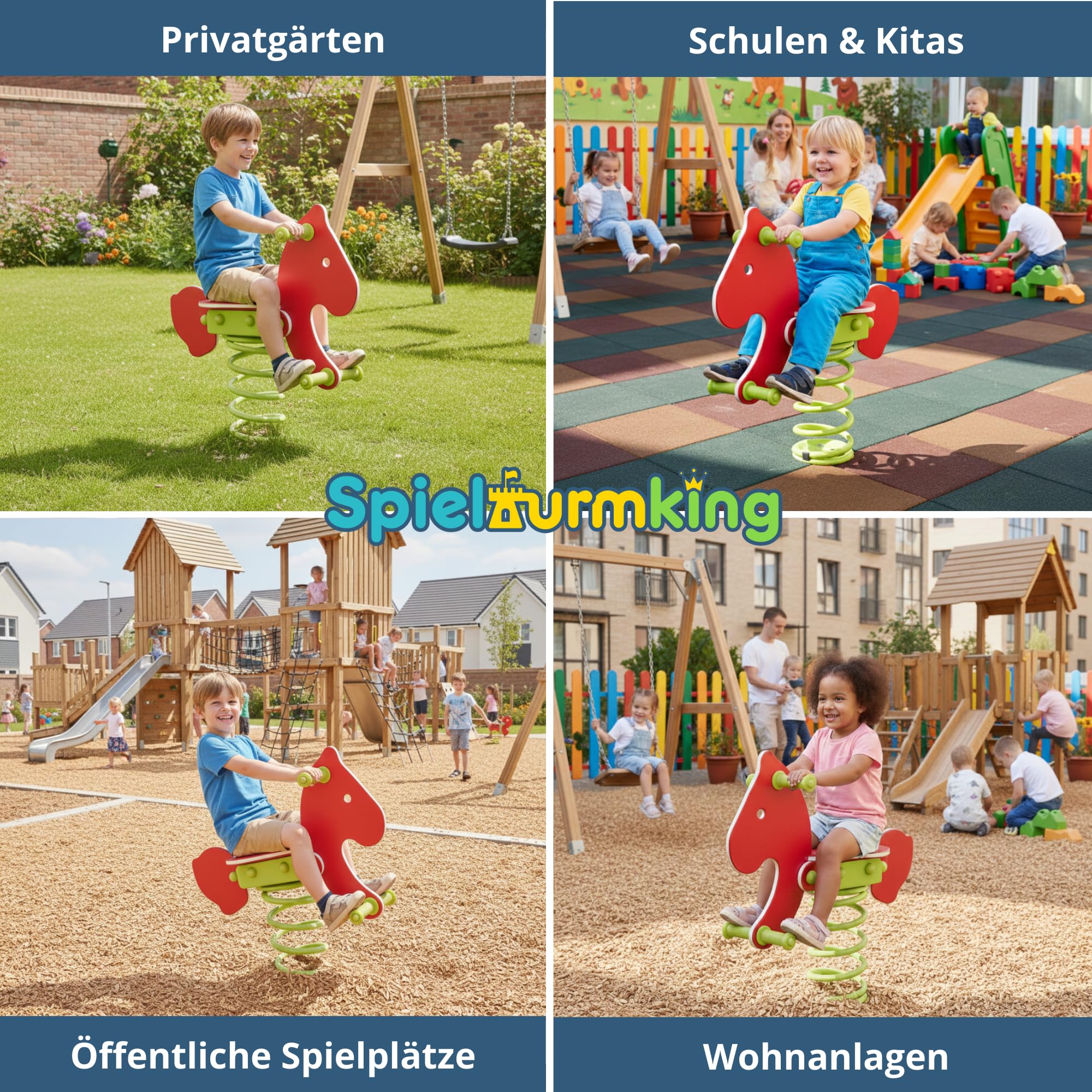 Federwippe Pony Schaukelwippe DIN EN 1176 geprüftes Wipptier | für öffentliche Spielplätze, Kindergarten und Kommunen aus HDPE Kunststoff Federtier inkl Bodenanker