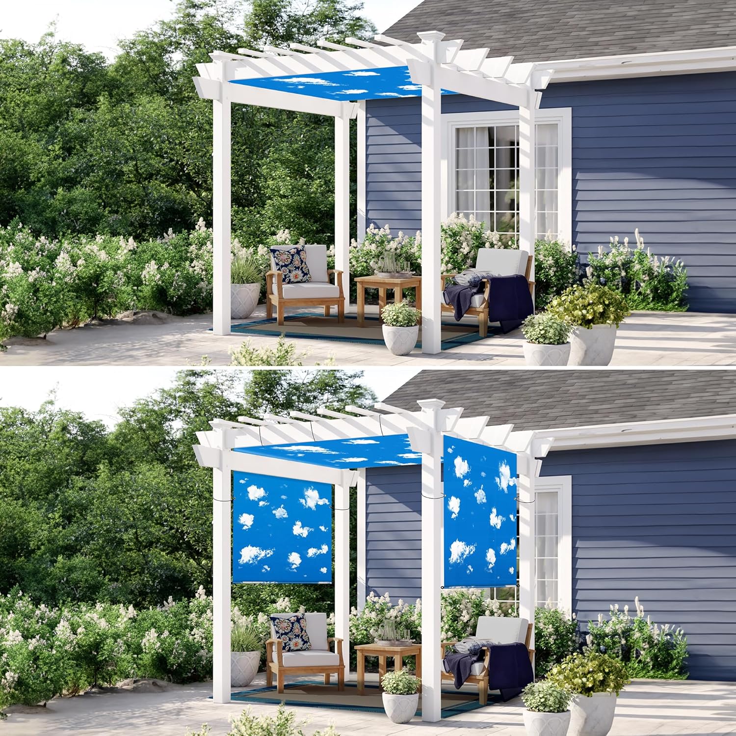 Patio 14' x 23' Waterproof Pergola Canopy Replacement Shade Cover Sun Sail for Deck Porch Backyard Shade Cloth Tarp with Grommets Rods Privacy Shade Screen, Sky Blue