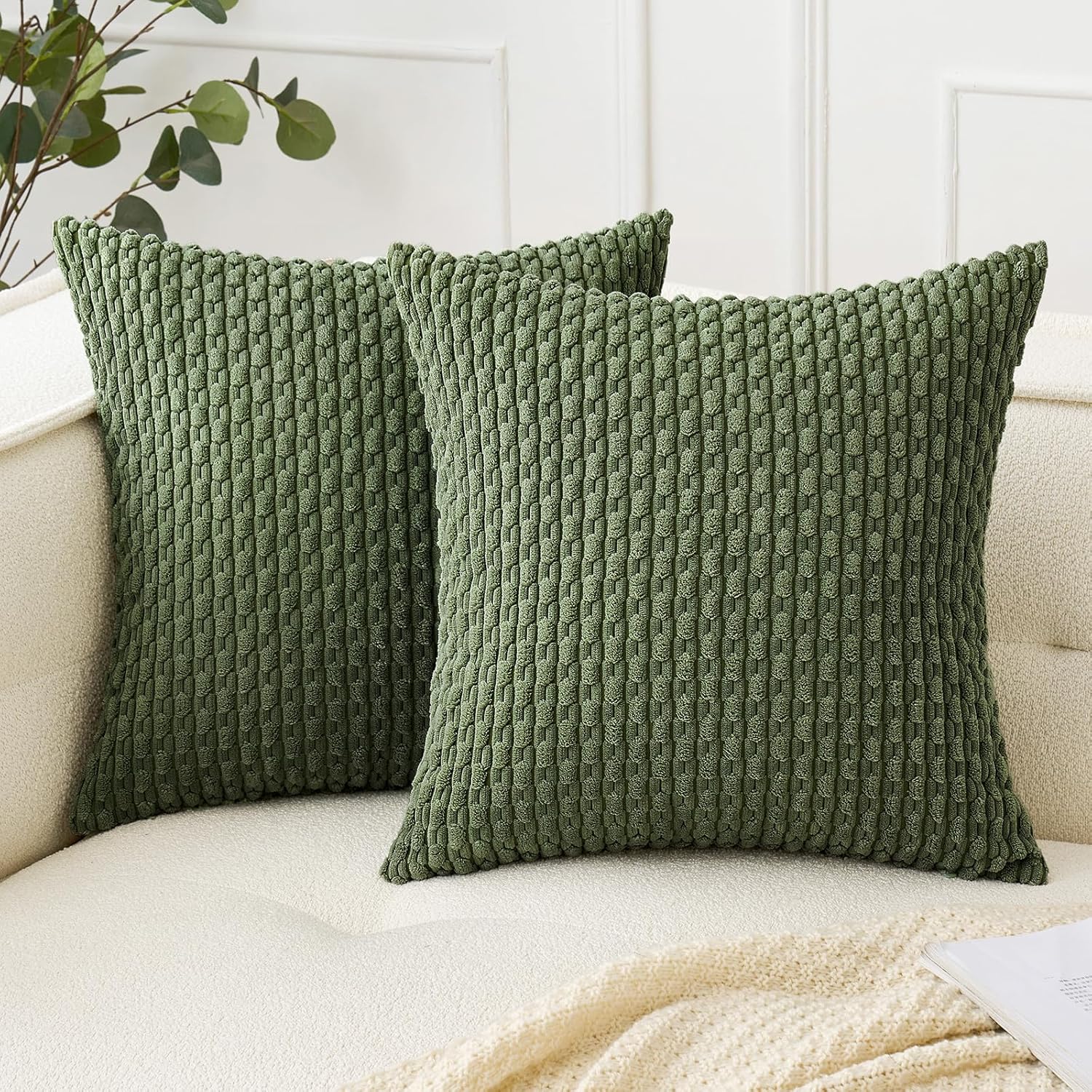 Woaboy Moss Green Throw Pillow Covers 18x18 Inch Set of 2