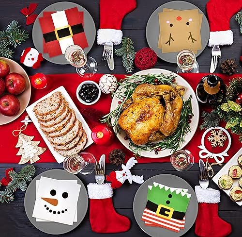 Miniatura 5 de 120 servilletas de papel desechables de Navidad con personajes navideños, lindos muñecos de nieve de invierno, renos, elfos y Papá Noel, servilletas