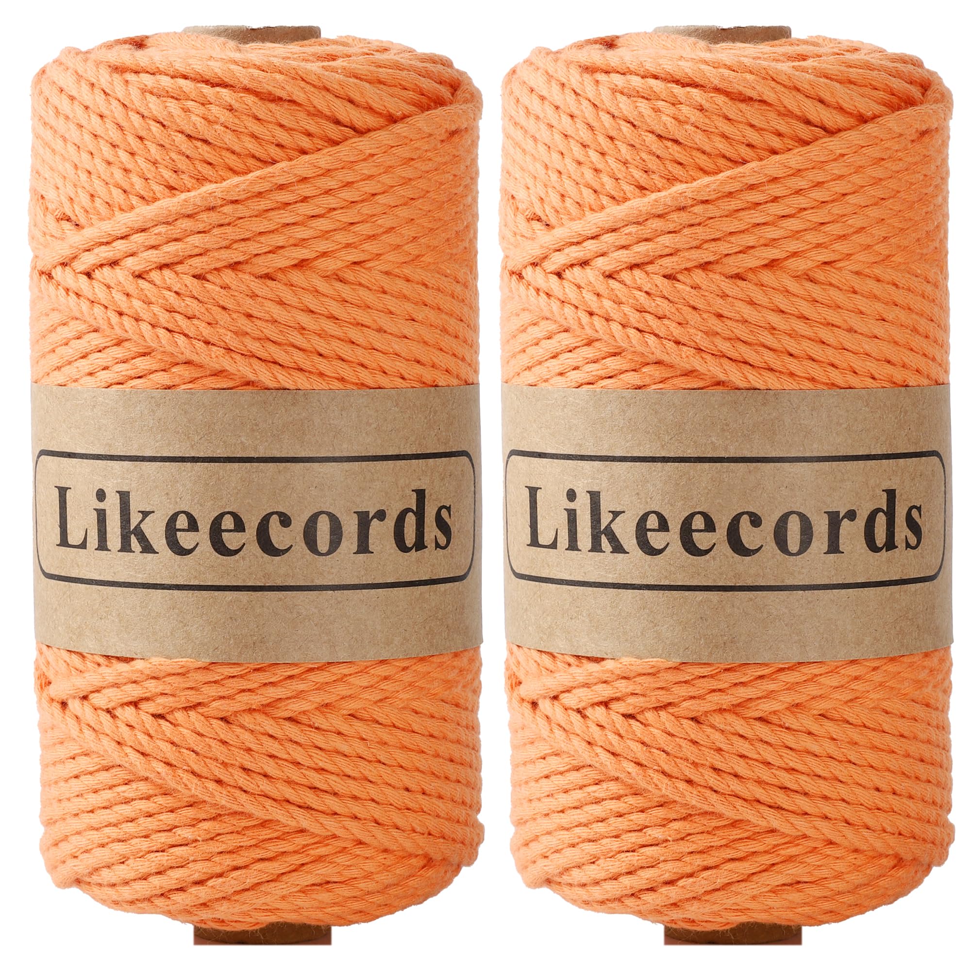 Likeecords Lot de 2 rouleaux de cordon en coton pour macramé, 3 mm x 100 m, 3 brins torsadés, fil pour macramé, fil pour macramé, cordon artisanal, pour tricot, suspension de plantes, décoration de