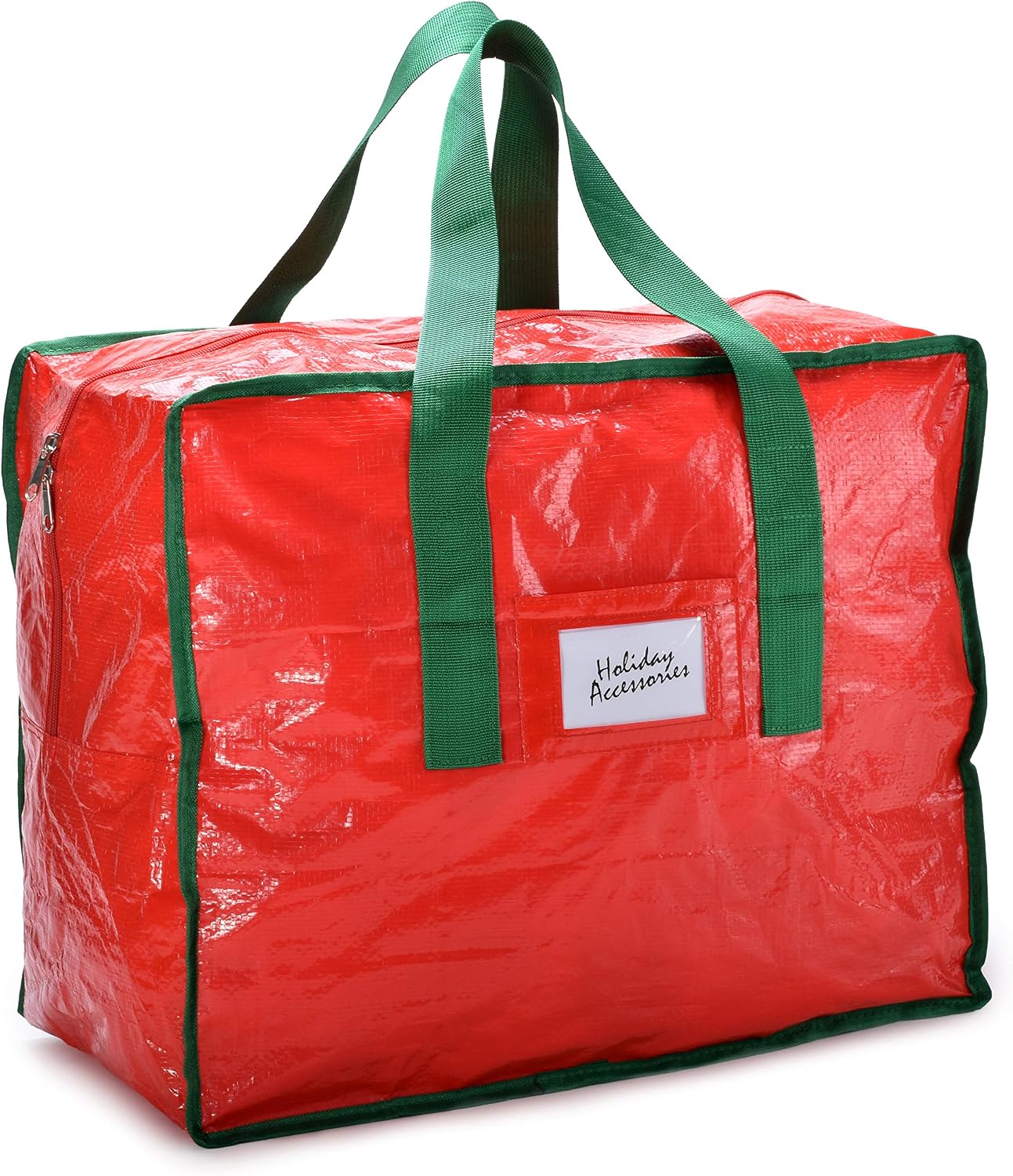 Holiday Accessories Storage Bag - Heavy Duty Tarp Material, Zipper Closure, Durable Carry Handles. (Red)