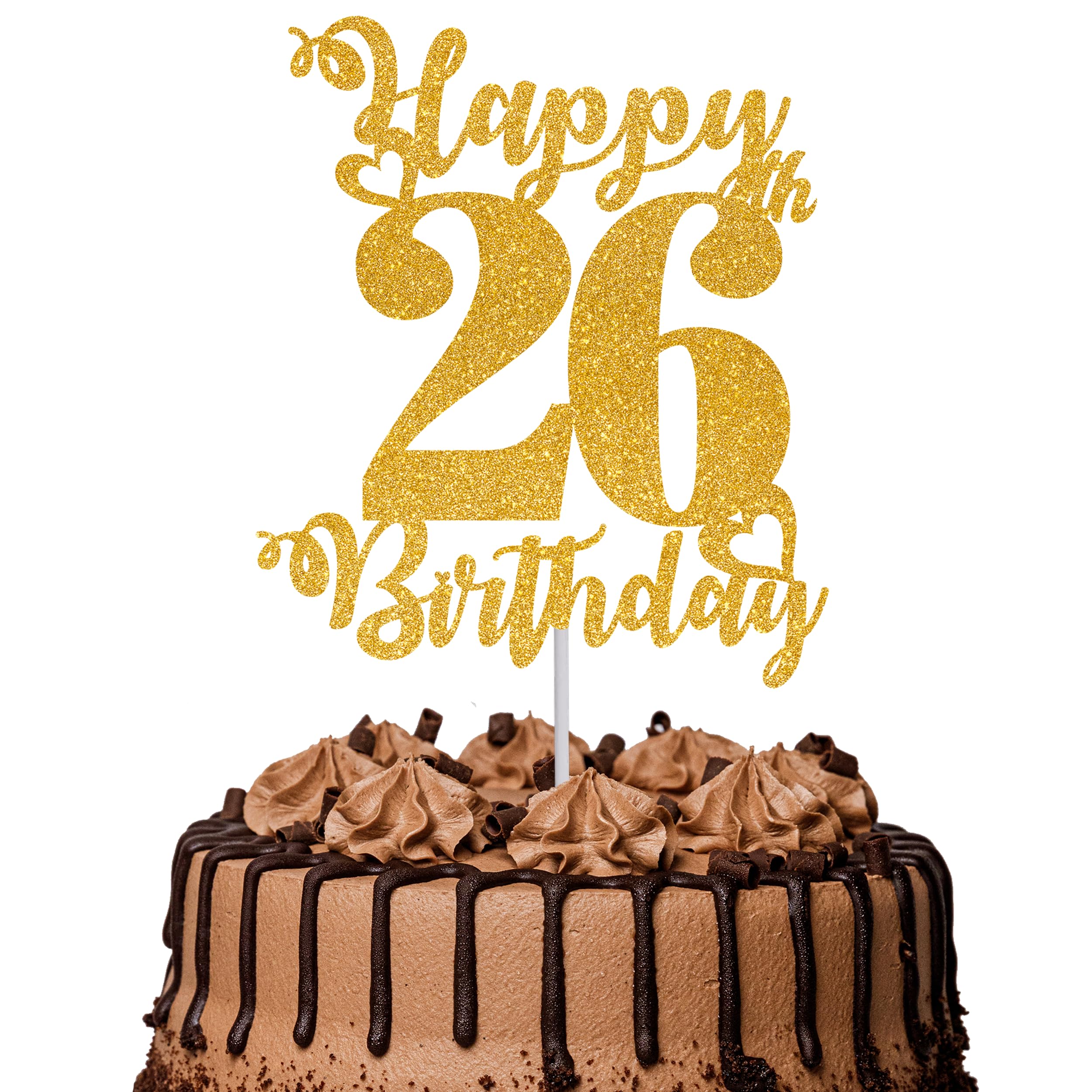 1Pc Happy 26th Birthday Cake Topper Glitter Cheers to 26 Years Cake Topper 26 Fabulous Cake Decoration for Happy 26th Birthday Party Cake Decorations Supplies Gold