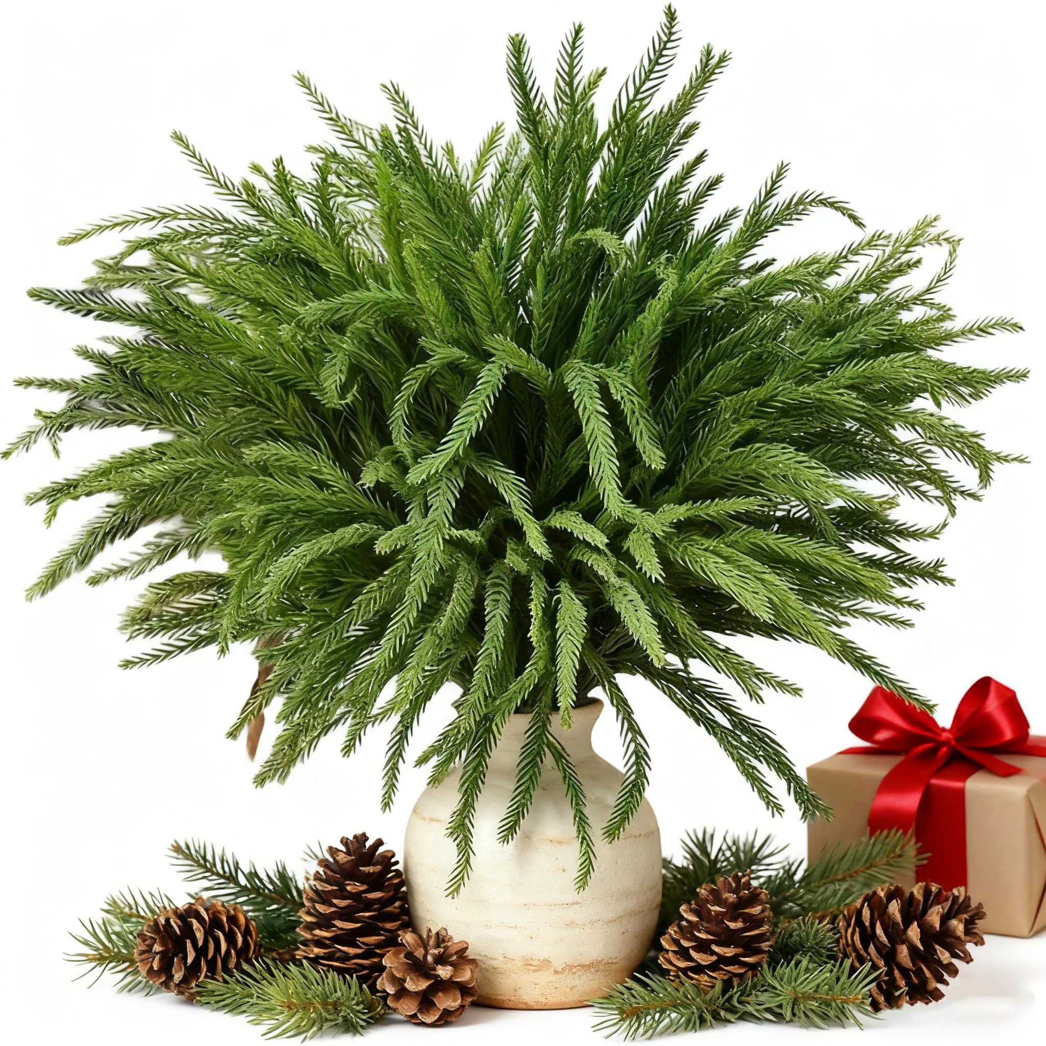 Künstliche Norfolk-Kieferzweige (45,7 cm) – fühlen sich echt an, künstliche Grünstiele für Weihnachten, Basteln, Kranz, Girlande, Vasenfüller, Innen- und Außenbereich, Weihnachtsdekoration, 16 Stück