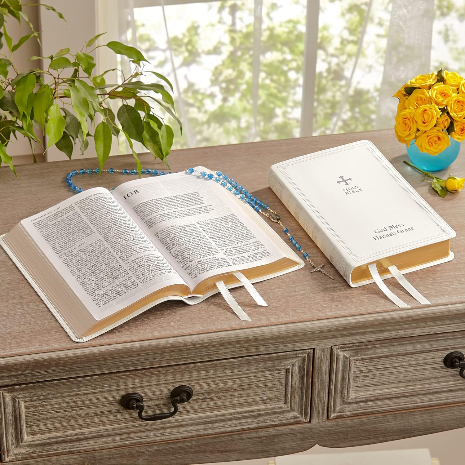 Let's Make Memories Personalized Catholic Bible - New & Old Testament - White - Gift of Faith - Customized with Message - 9.4" L x 6" W - Catholic Bible - White Cover