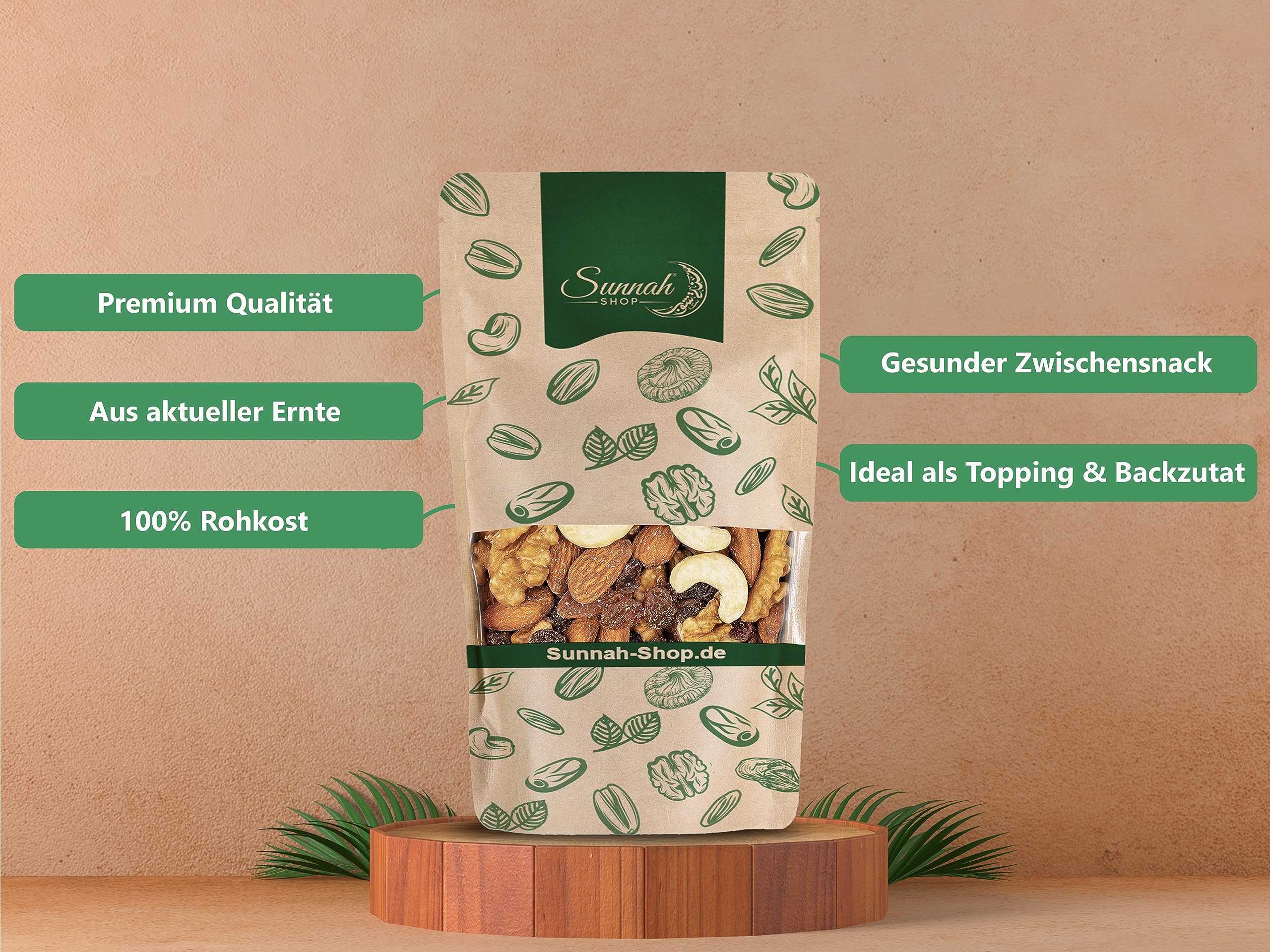Sunnah Shop® Nussmischung Naturbelassen 5KG ungeröstet ungesalzen | Fruchtige Vielfalt aus Cashewkernen, Mandelkernen, Walnusskernen und Rosinen | Vegan Protein | Studentenfutter Nüsse