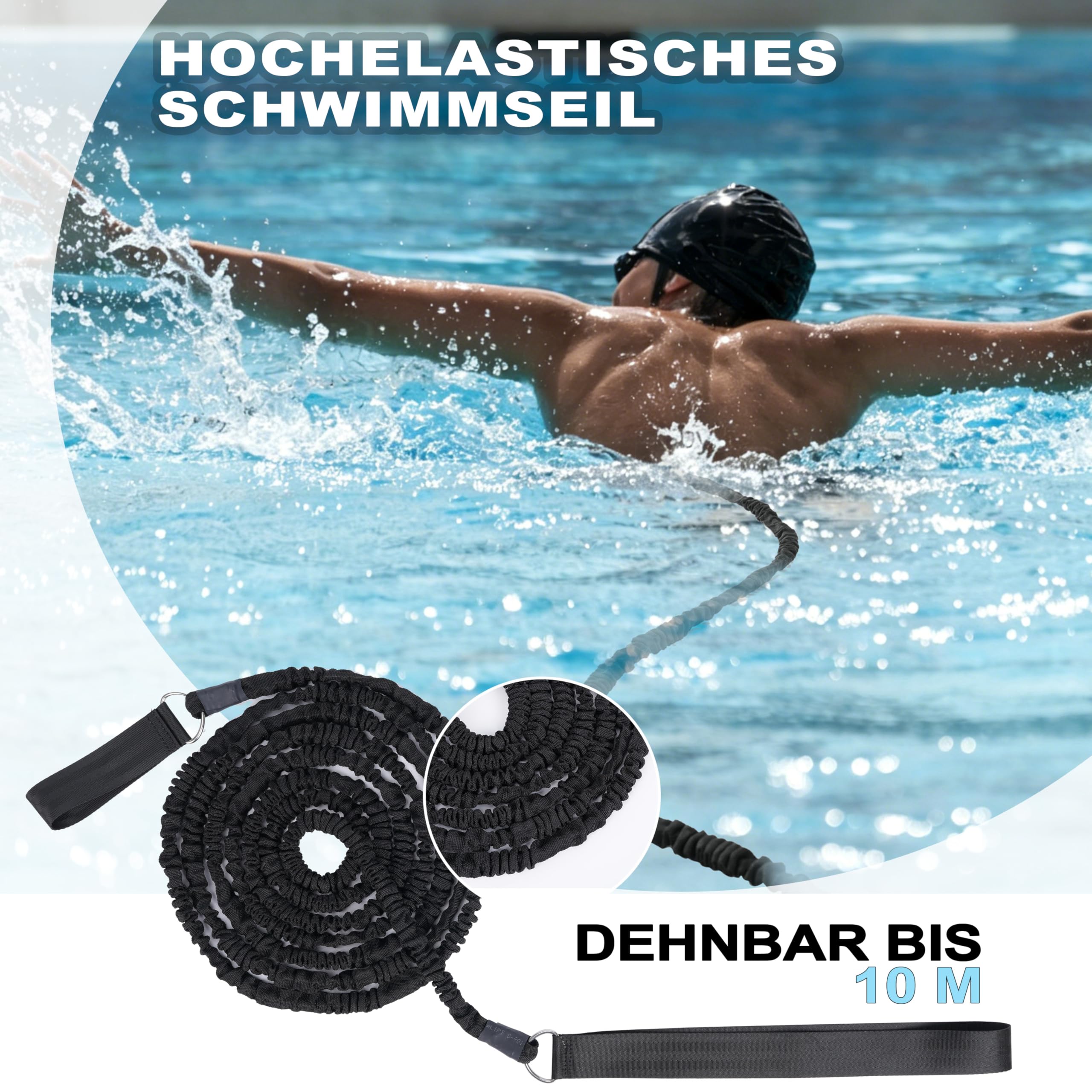 BOOSTEADY Verbreiterter Schwimmgurt für Pool, 4M Einstellbarer Schwimmgurt mit Widerstandsband für Erwachsene, Schwimmtrainer für effektives Training im heimischen Pool