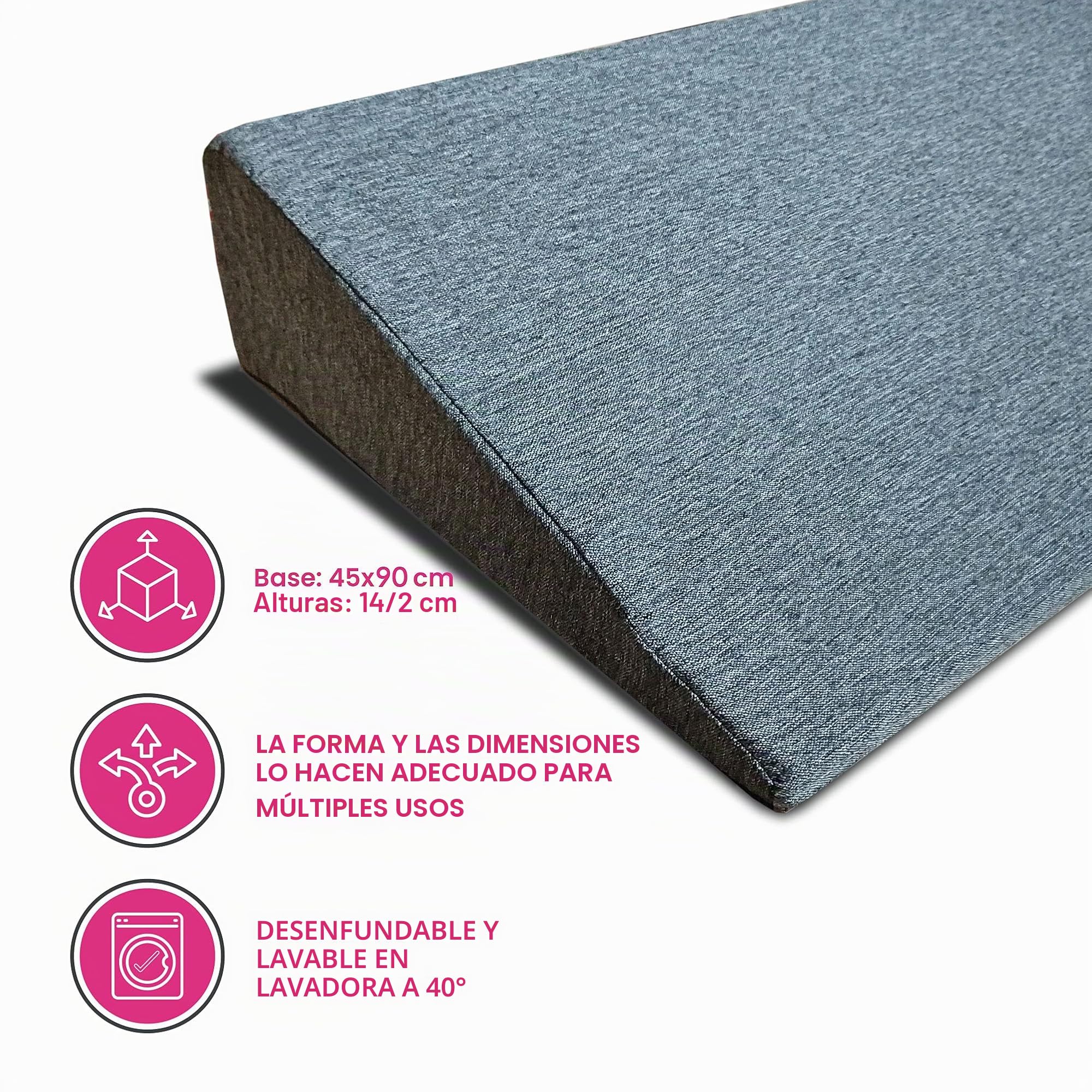 Cojín ortopédico, cuña postural para cama o sofá, para la circulación sanguínea o reflujos, con tejido hipoalergénico. Cojín para mejorar la lectura. Respaldo triangular para cama 45 x 90 cm.